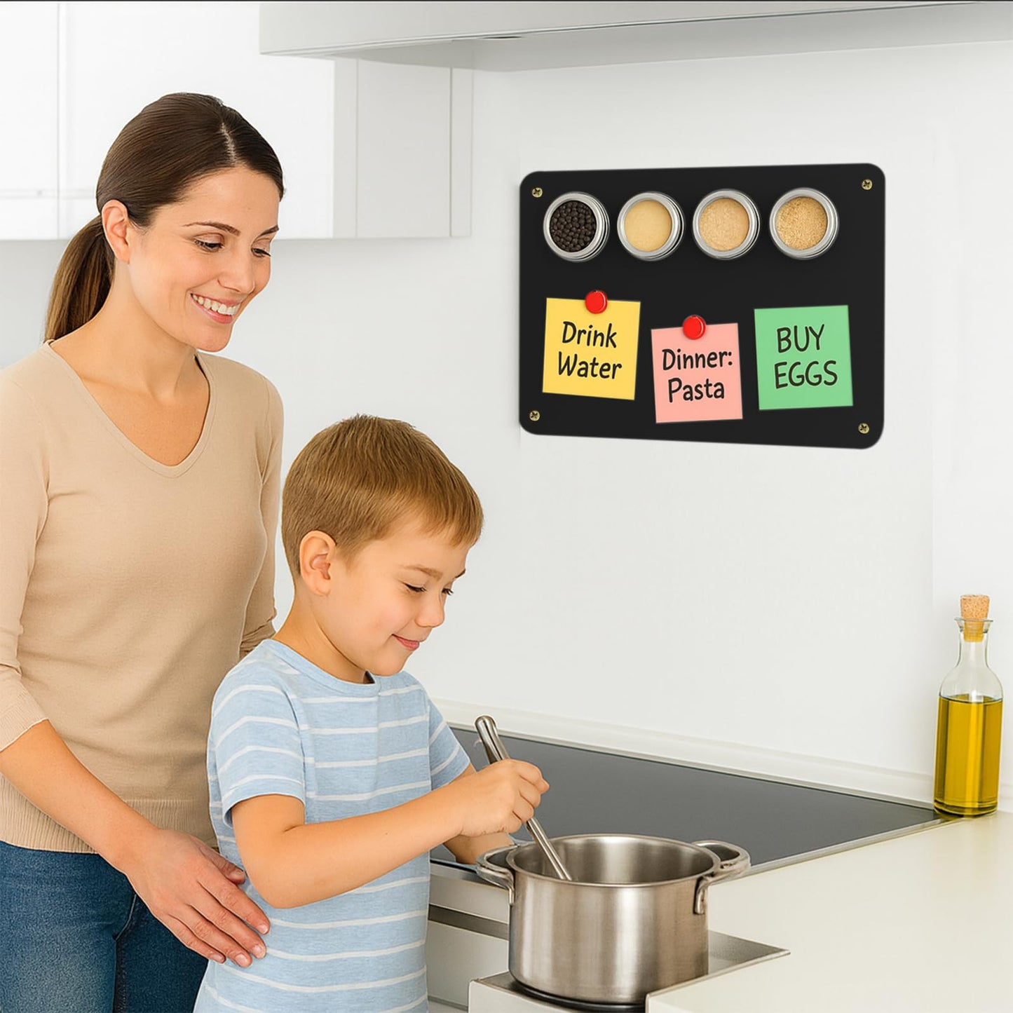 Lanpul 2 Pack Black Metal Magnetic Board, 17.3" x 11.8" Magnet Bulletin Board for Wall & Refrigerator, Display Photos Notes Letters Numbers Board, School Kitchen, with Dual Lock Tape and Screws