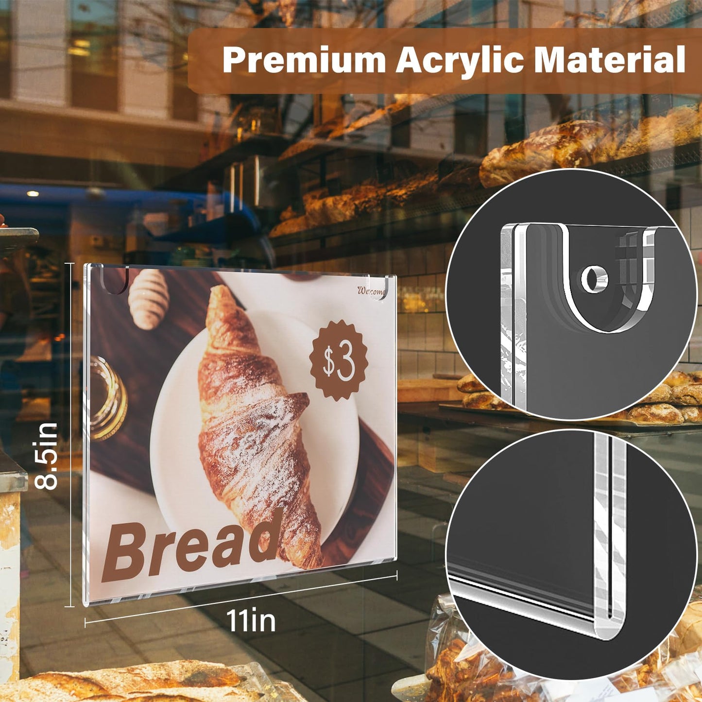 YYSWIIN Acrylic Sign Holder 8.5 x 11 Horizontal Wall Mount,Clear Plastic Poster Holders with 3M Tape and Mounting Screws,Durable Plexi Frame for Office,Store,Home,Cafe, Restaurant (6 Pack)