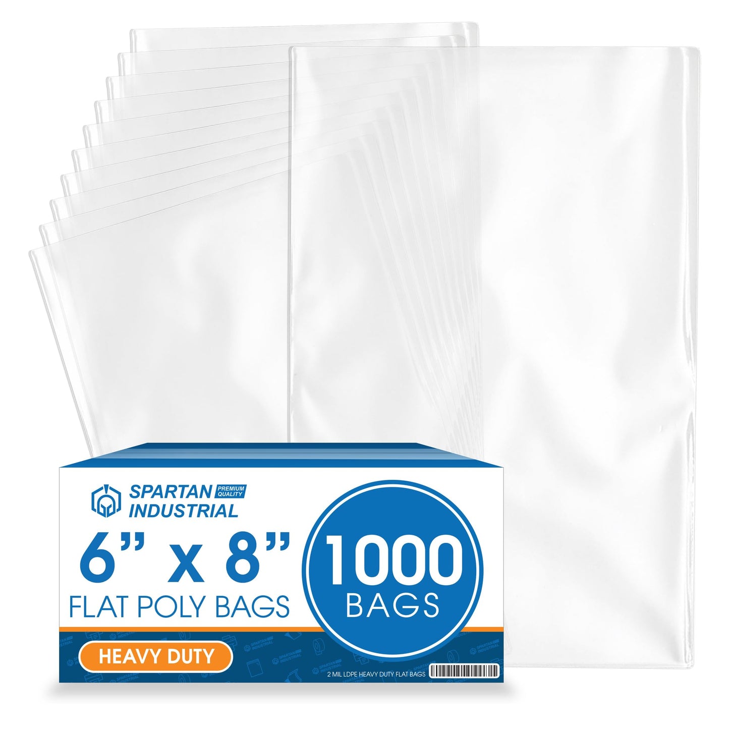 Spartan Industrial - 6" X 8" Open-End Flat Poly Bags (1000 Count) Heavy Duty 2 Mil Clear Plastic Bags for Packaging Books, Pens, Collectibles (Bags Do Not Have Seal and Do Not Have Prints)