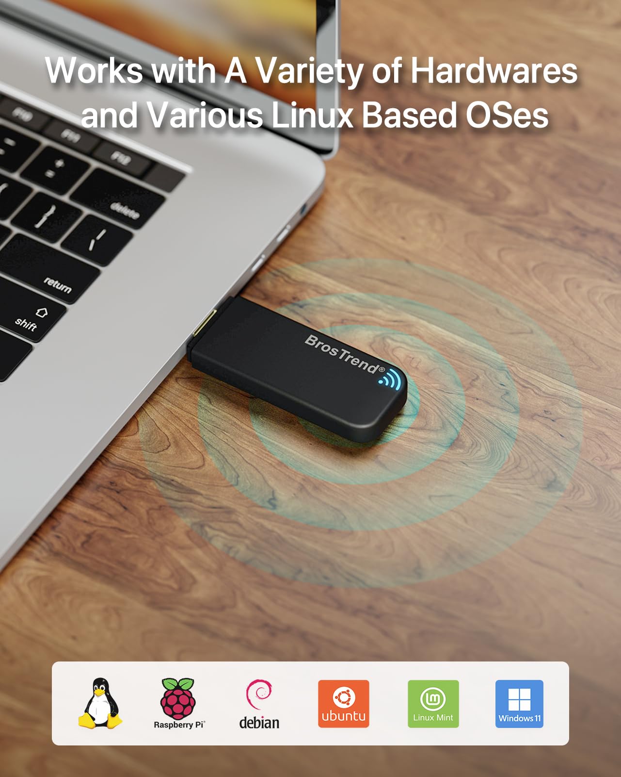 BrosTrend Linux USB WiFi Adapter 1200Mbps Supports Ubuntu, Mint, Debian, Kubuntu, Mate, Zorin, PureOS, Raspberry Pi 2+, Windows 11/10, USB3.0 Wireless Dual Band Wi-Fi 5GHz/867Mbps + 2.4GHz/300Mbps
