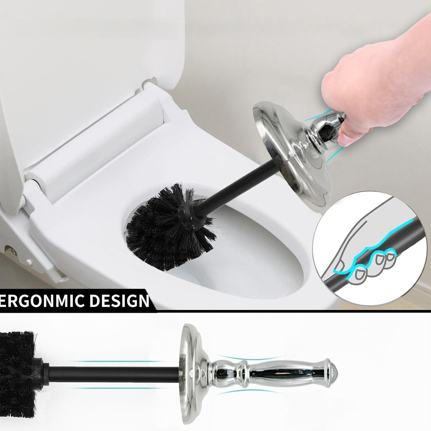 Indecor Home Metal Toilet Bowl Brush with Holder Premium Bathroom Cleaning Set Rustproof Hygienic Durable Elegant Finish