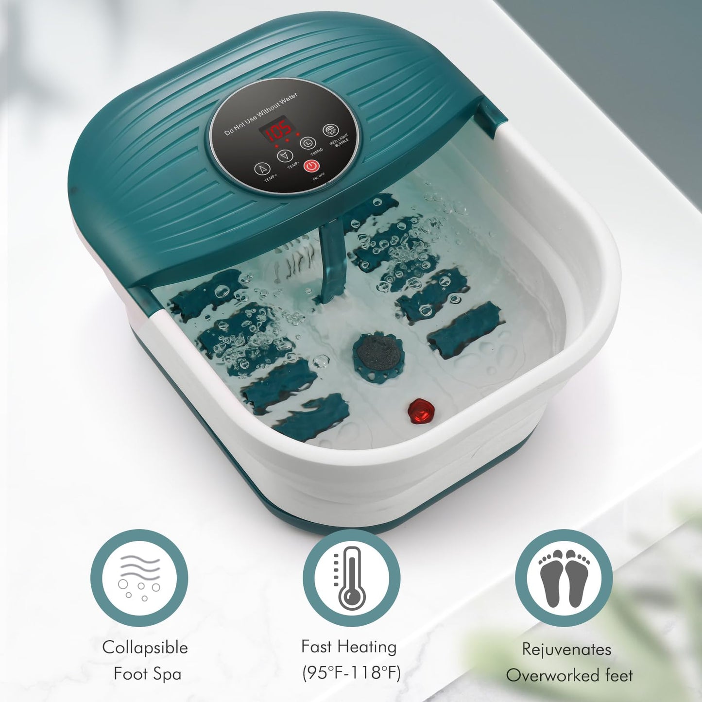 Collapsible Foot Spa Bath Massager with Heat, Bubble, 35-48℃ /95-118℉ Adjustable Temperature Fast Heating, Massage Rollers(Non-electric) with Detachable Massage Points Relief at Home