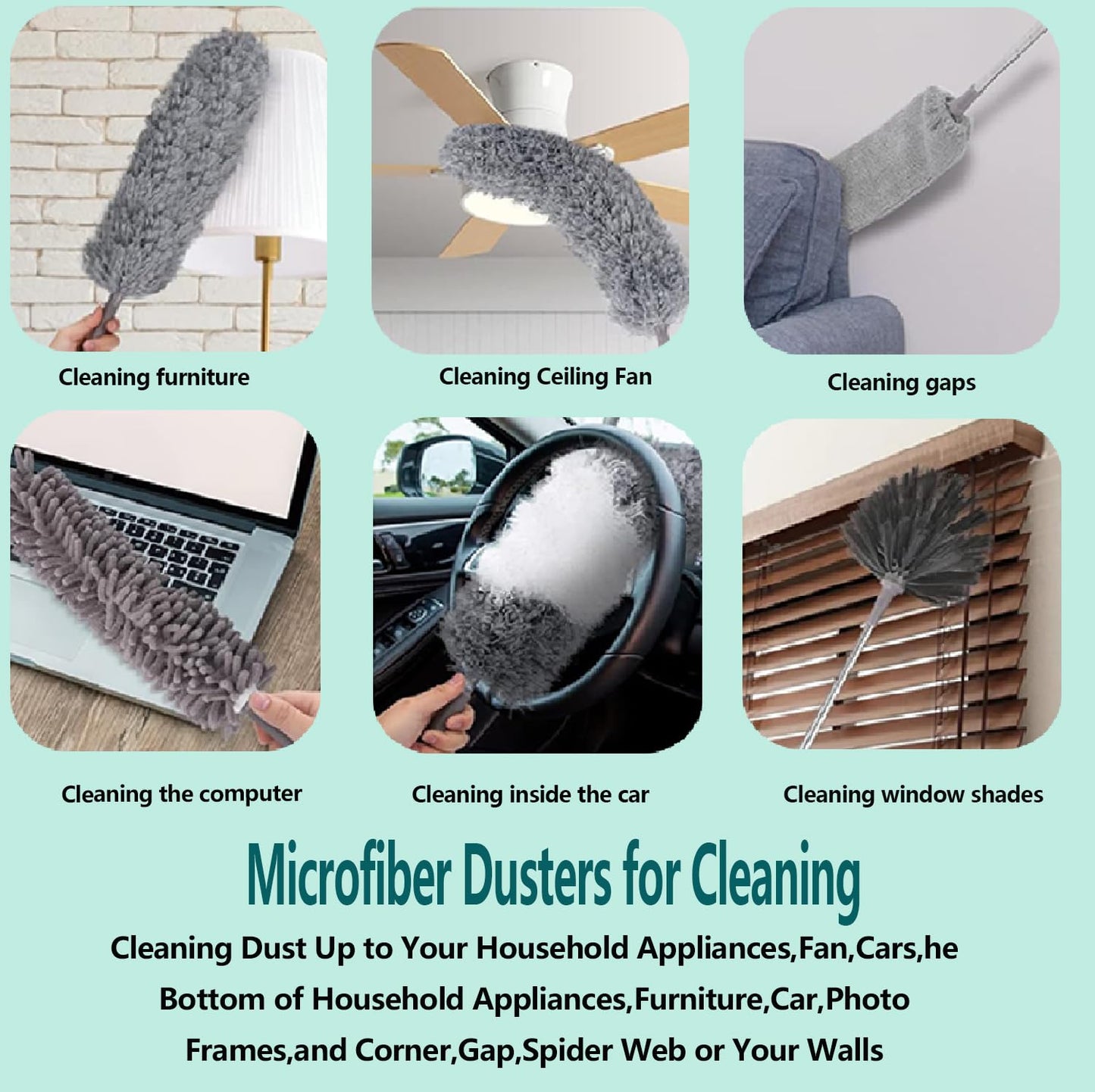LLCJYYCY Feather Duster,Microfiber Dusters for Cleaning with Extension Pole,Washable Lightweight Dusters for Cleaning Ceiling Fan, High Ceiling, Furniture,Bed Bottom, Gap,Spider Web etc.