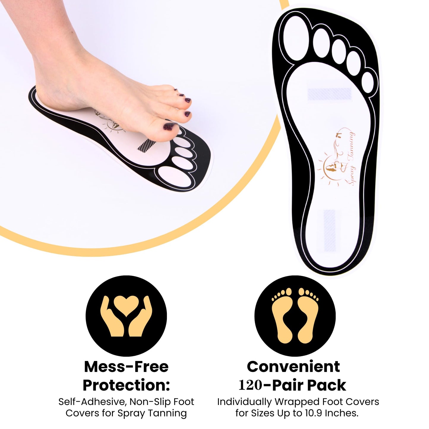 120 Pairs(240 Feets) Disposable Black Tanning Feet Pads Sunless Airbrush Spray Tent Protect Foot Shaped Spray Tan Sandals