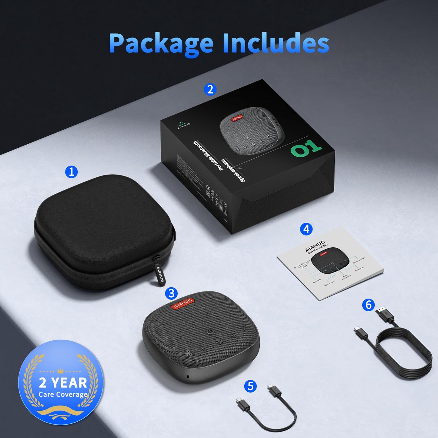 Bluetooth Speakerphone,Conference Speaker with Microphone for Home Office,Advanced Noise Reduction Algorithm,USB-C Plug & Play,Compatible with Zoom,MS Team,Skype,Webex