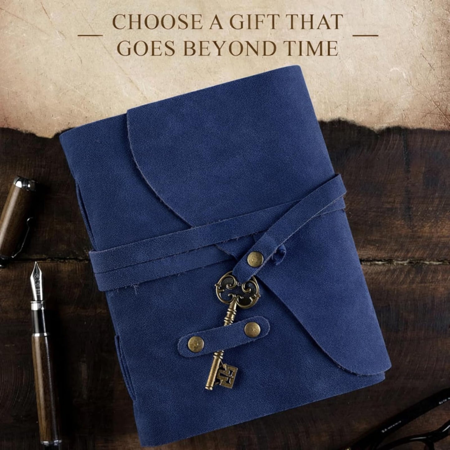 NomadCraftsCo. Vintage Leather Journal for Men & Women With Lined Pages and Key– 9 in x 6 in Leather Bound Writing Notebook for Journaling, Notes & Sketching