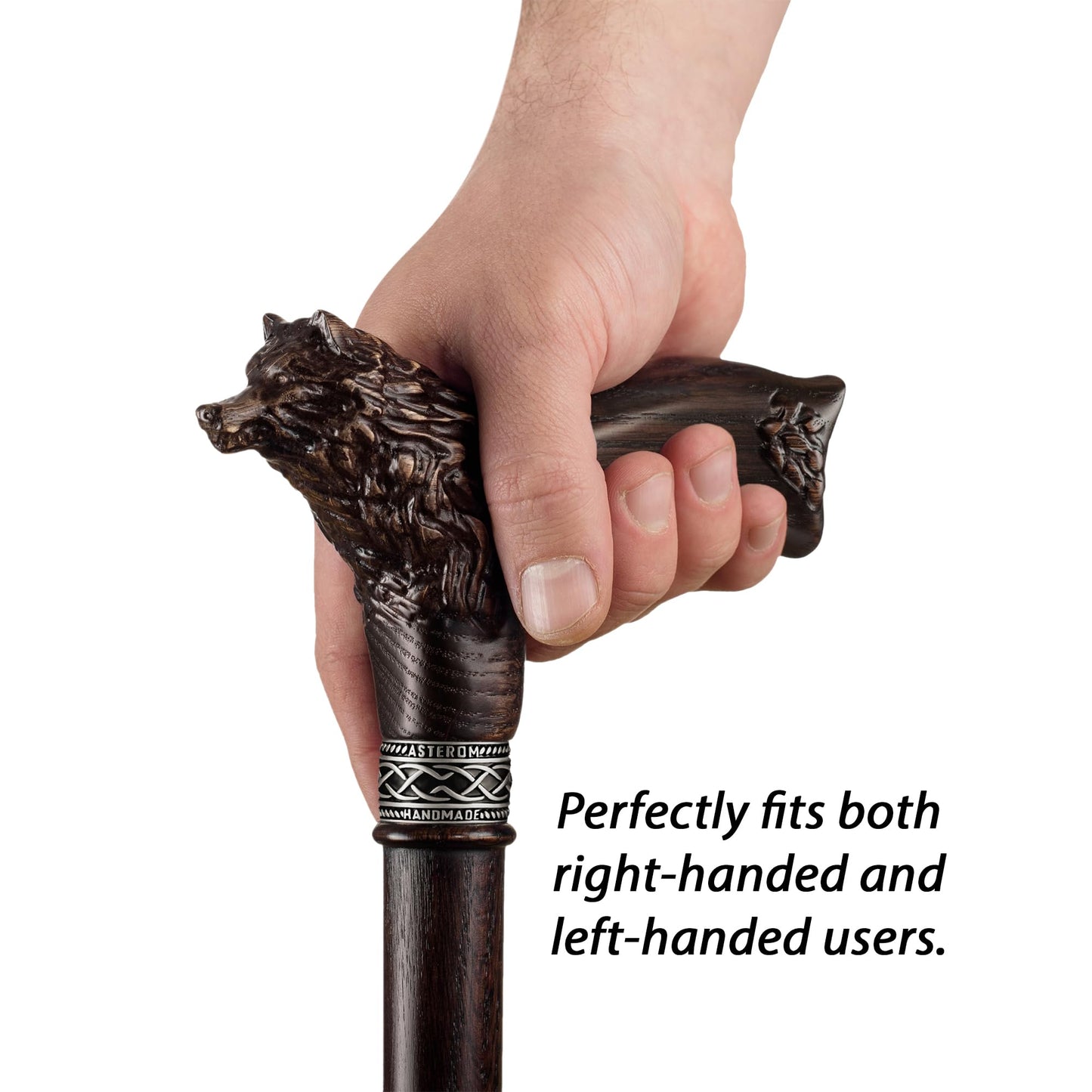 Cool Carved Walking Cane for Men and Women - Wolf Fenrir - Stylish Men's Wood Cane - Unique Walking Stick