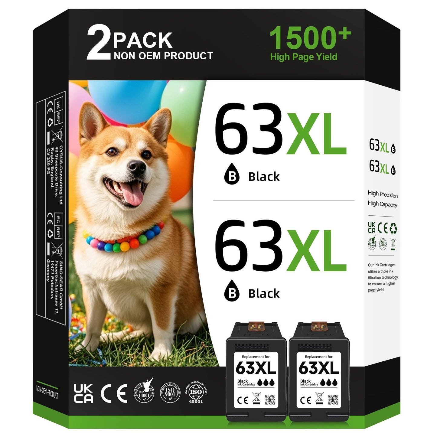 63XL for HP 63XL Black Ink Cartridge for HP Ink 63 HP63XL HP63 High Yield Fit for HP Envy 4520 4512 4511 4524 4522 OfficeJet 4650 3830 52525 5258 4655 5200 5212 4652 DeskJet 3630 1112 Printer(2 Black)