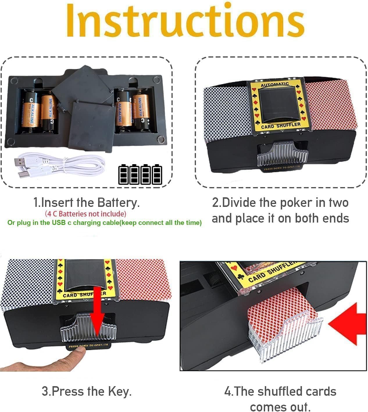 Automatic Card Shuffler for 6 Decks - USB & Battery Powered, Portable Playing Card Shuffler Machine for Poker Cards, Family Game Nights and Casino Style Games