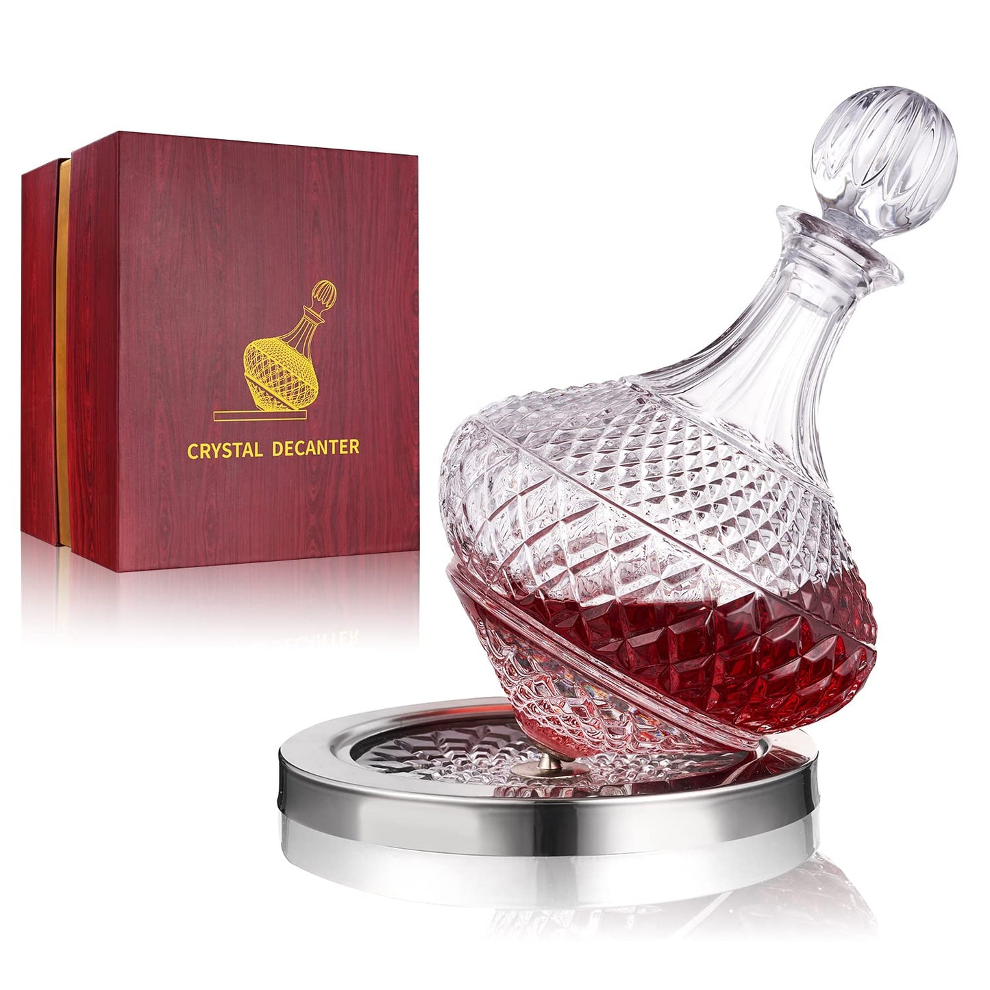 Paysky Red Wine Decanter 50oz/1500ml, Wine Carafe Decanter Made of Lead-Free Crystal Glass, 360° Rotating Decanters for Whisky and Wine, Decanter Gift Box Design for Men Women Gifts