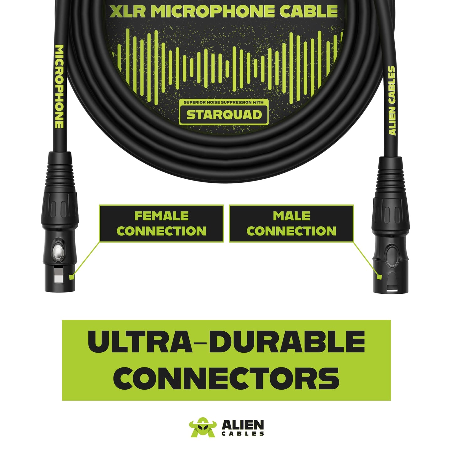 Alien Cables 4-Pack XLR Cable – 1FT Star-Quad Shielded Balanced, Low-Noise OFC Conductors, Pro Audio Cord for Studio & Live Sound