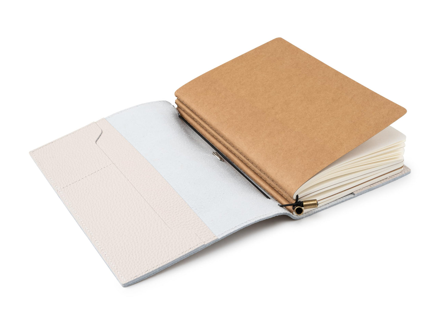 Wanderings A5 Travelers Notebook with Pockets, Oat Colour - Genuine Leather Journal, 6" x 8.7" (15 x 22cm), Refillable Travel Journal to Capture All Life's Adventures, 120 GSM Blank Inserts