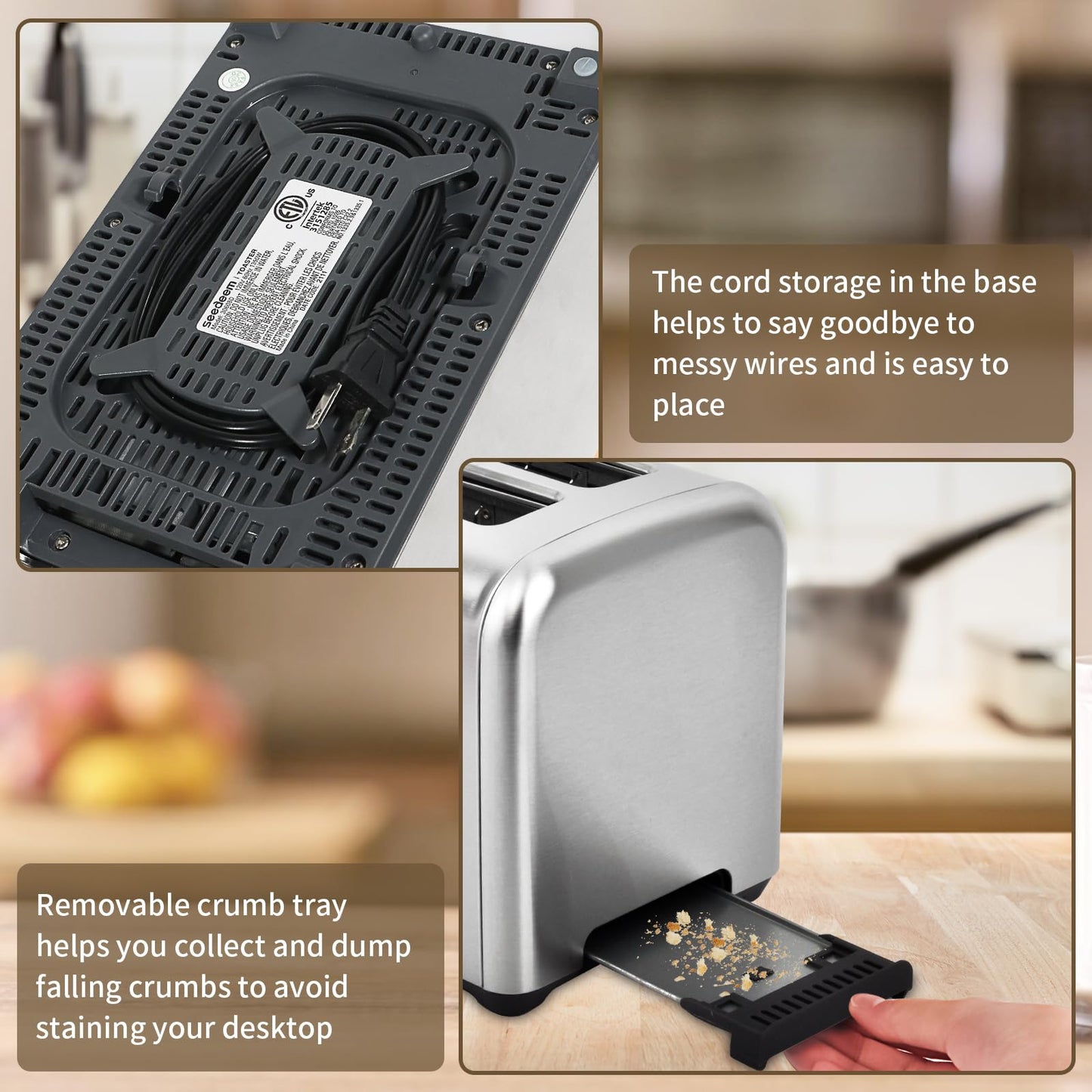 SEEDEEM Toaster 2 Slice, Stainless Steel Bread Toaster with LCD Display and Touch Buttons, 50% Faster Heating Speed, 6 Bread Selection, 7 Shade Settings, 1.5''Wide Slots Toaster with Cancel/Defrost/Reheat Functions, Removable Crumb Tray, 1350W, Silver Met