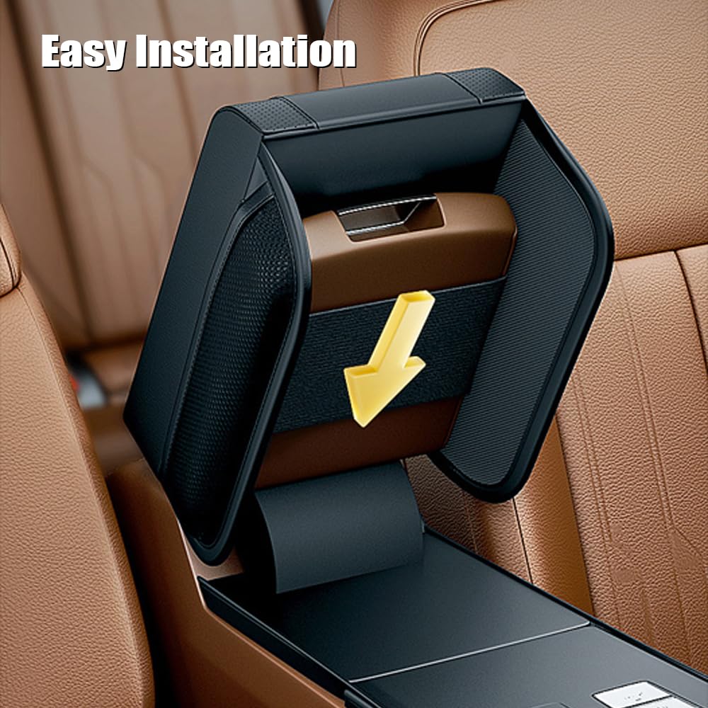 Shkalacar Car Armrest Box Pad, Car Center Console Leather and Memory Foam Heighten Cover, Car Accessories Interior Universal Arm Rest Cushion Pads for Most Automotive SUV Truck