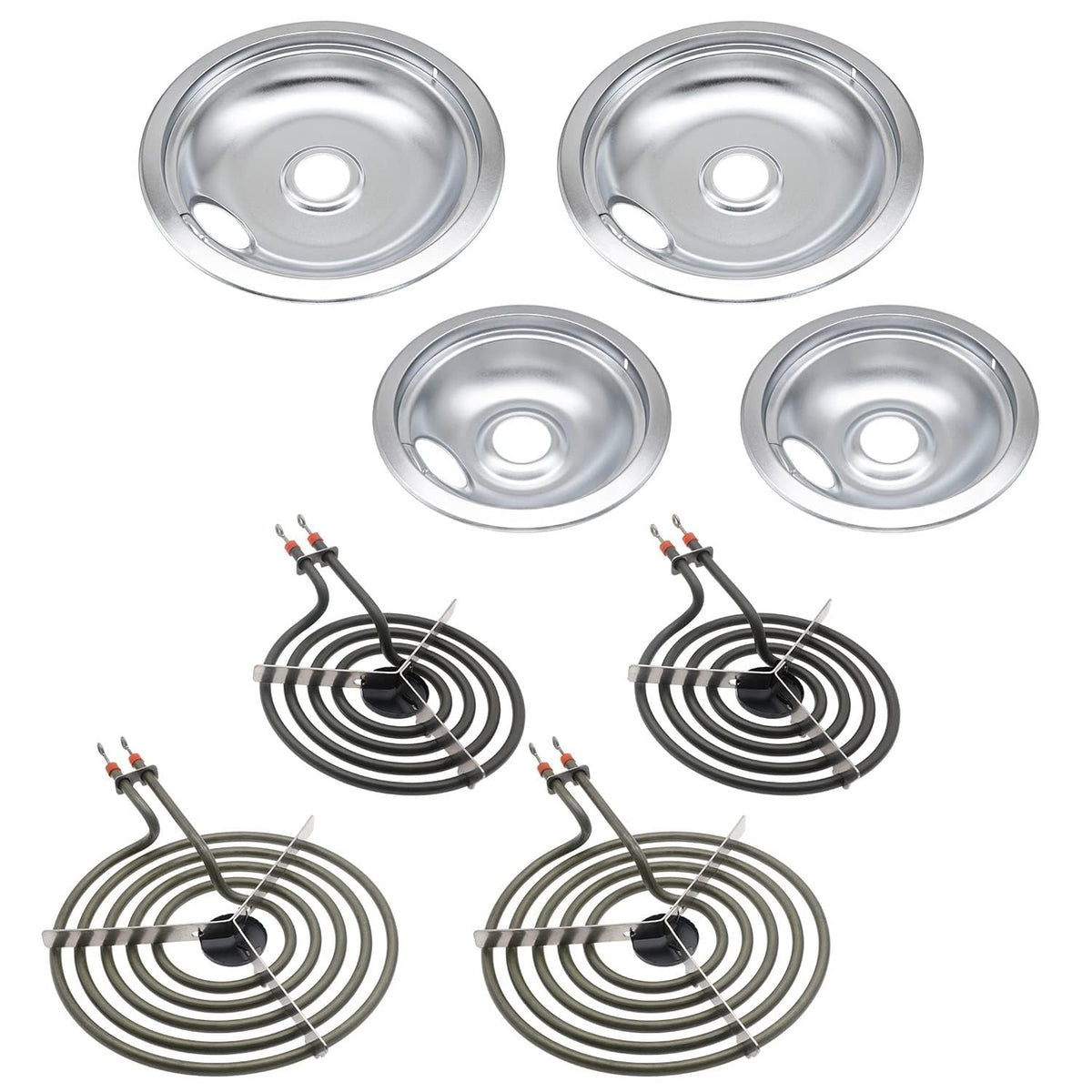 MP22YA Electric Stove Burner Element Replacement Set & 316048413 316048414 4 Pack Silver Drip Pans