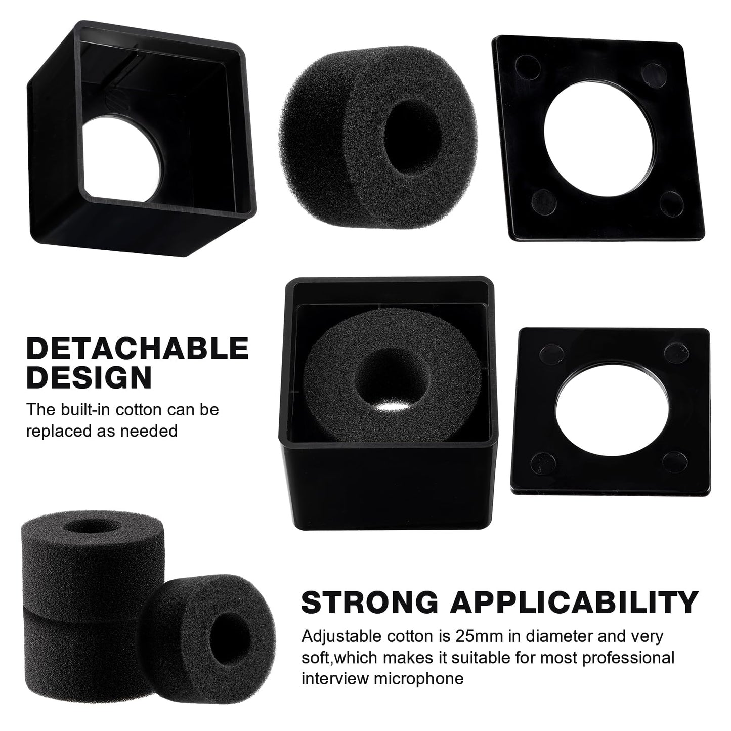10 Pcs Microphone Flag Station Portable Square Cube ABS Foam Mic Flag Logo Studio Equipment Microphone Accessories for Reporter Host Interview (White, Black)