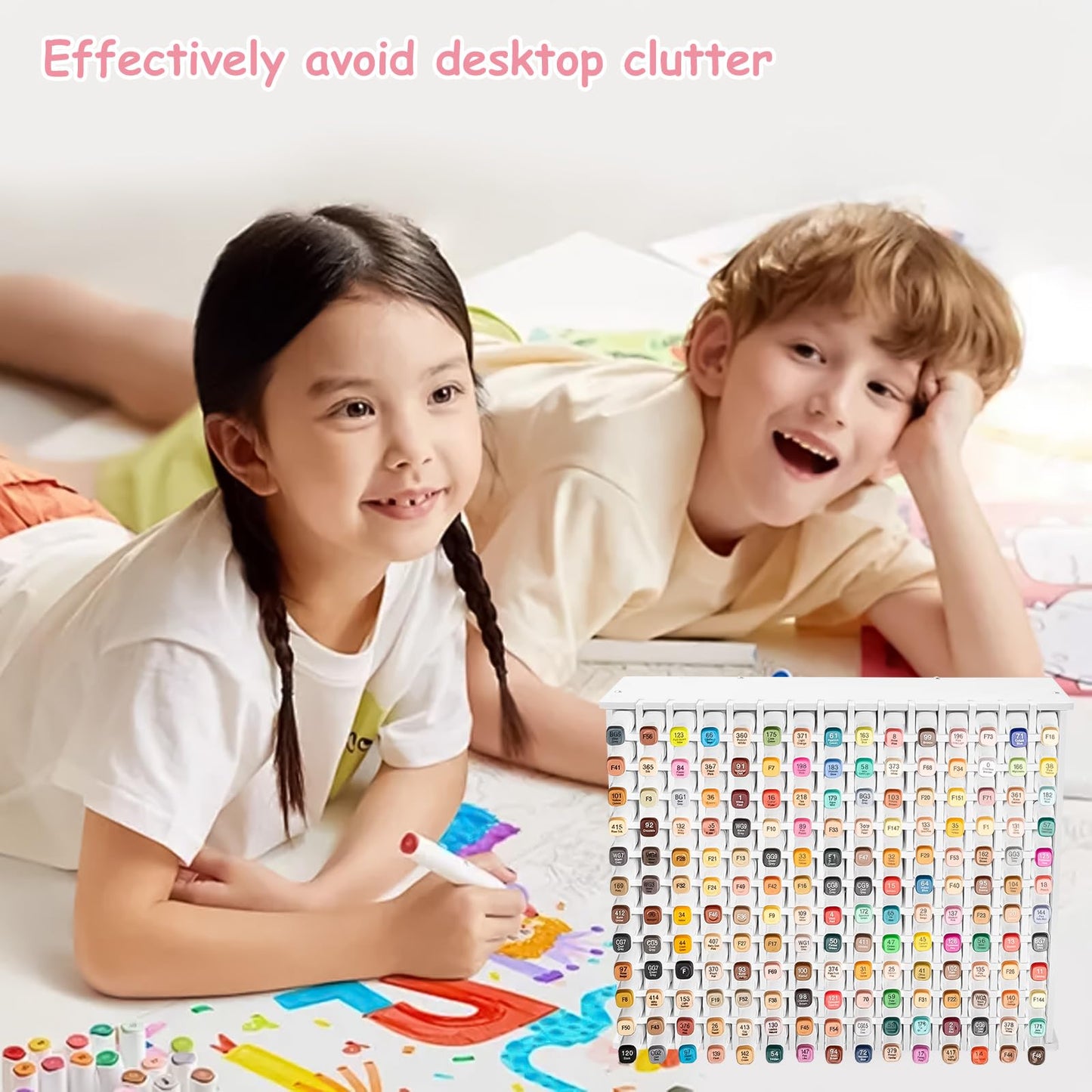 SelWatty Marker Organizer, Hold 180 Markers, With Removable Partition, Pencil Storage Organizer, Holds Stationery such as Scissors, Sticky Notes, Tape, Desk Accessories for Home School (180 Holes)
