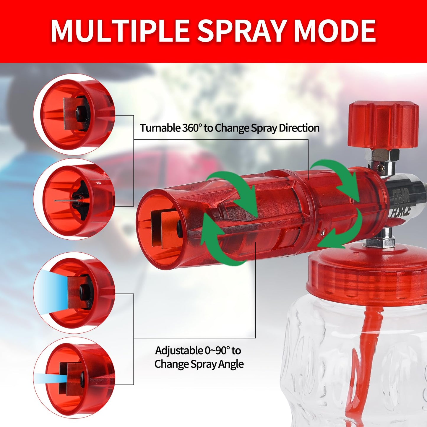 BEAR FORCE Pressure Washer Spray Gun Power Washer Short Gun with M22 Inlet-14mm & Foam Cannon Foam Gun with 5 Nozzles Tips #035 & 3/8'' Quick Connector, Additional Orifice Nozzle 1.10mm Car Washing
