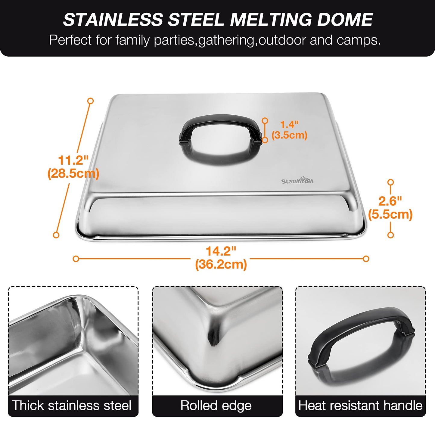 Stanbroil Melting Dome & Grill Press Kit- Stainless Steel Basting Cover Cheese Melting Dome with Cast Iron Burger Bacon Press for Flat Top Griddle Grill Indoor/Outdoor