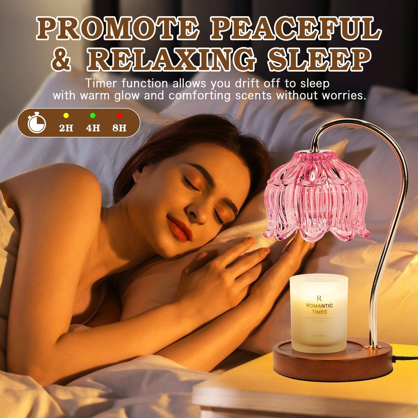 Pink Candle Warmer Lamp with Timer, Dimmable Candle Lamp Warmer, Mothers Day Birthday Gift Idea for Women Mom Who Have Everything, House Warming for New Home, Lotus Wax Melt Warmer for Jar Candles
