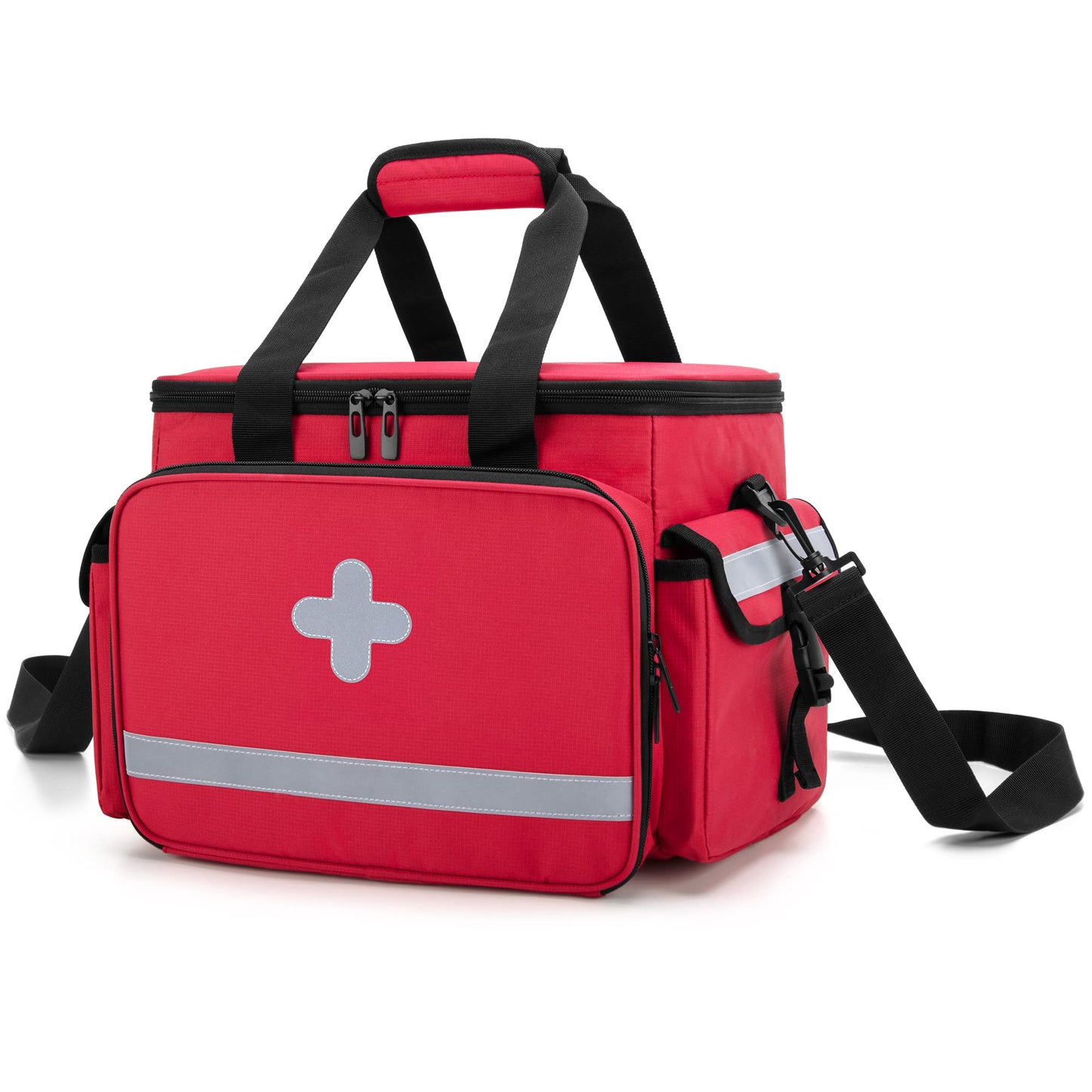 CURMIO Emergency Medical Supplies Bag, Home Health Aid Bag with Shoulder Strap and 2 Detachable Dividers for Nurse, Doctors, Home Health Staffs, Not Include Accessories, Empty Bag, Red