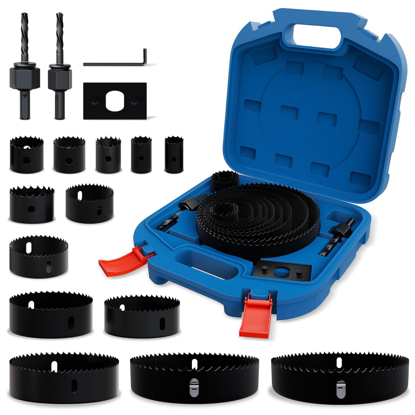 METOTY 17-Piece Hole Saw Set - High Carbon Steel 19-152mm（3/4" to 6"） Blades for Drywall, Soft Wood, Plastic, PVC