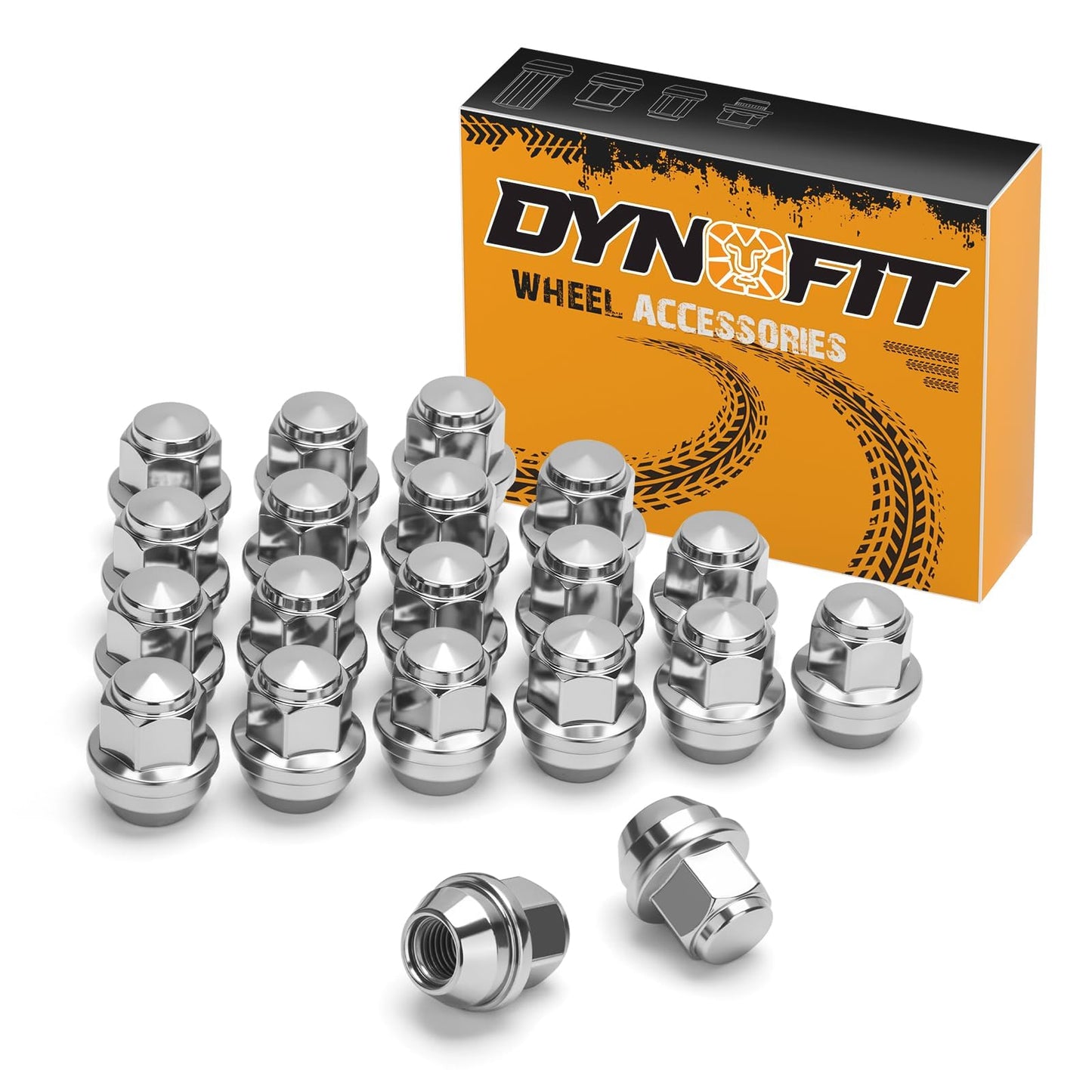 Dynofit 12mmx1.5 Stock Lug Nuts for Escape 2001-2019/ Focus 2012-2018/ Fusion 2006-2019, One-Piece Style Chrome Wheel Nuts Replace for OEM Lug Nut Compatible with Ford & Lincoln, Work on AL/Steel Rim