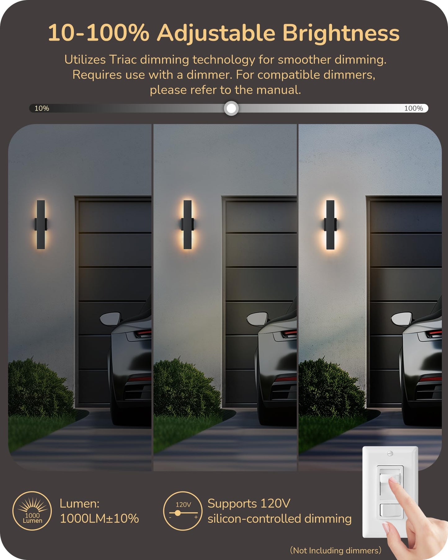 EDISHINE 2 Pack LED Outdoor Wall Lights Dimmable, 3CCT (3000K 4000K 5000K), 15.7'' Modern Black Exterior Light Fixtures, Waterproof Front Door Lights for Entrance, Hallway, Garage, Porch