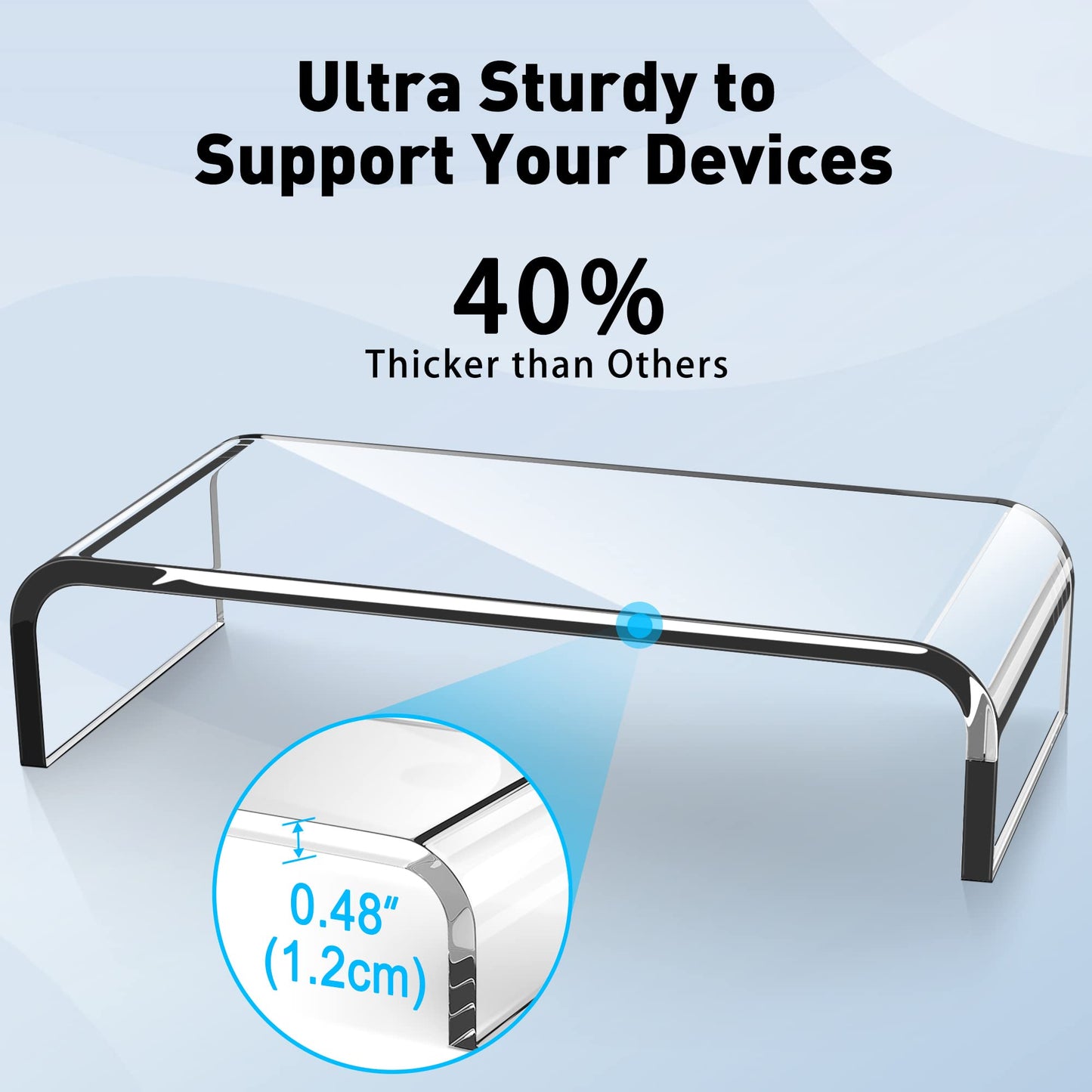 AboveTEK Premium Acrylic Monitor Stand, Large Size Monitor Riser/Clear Computer Stand for Home Office w/Sturdy Platform, Acrylic Desk Stand for Keyboard Storage & Multi-Media Laptop Printer TV Screen