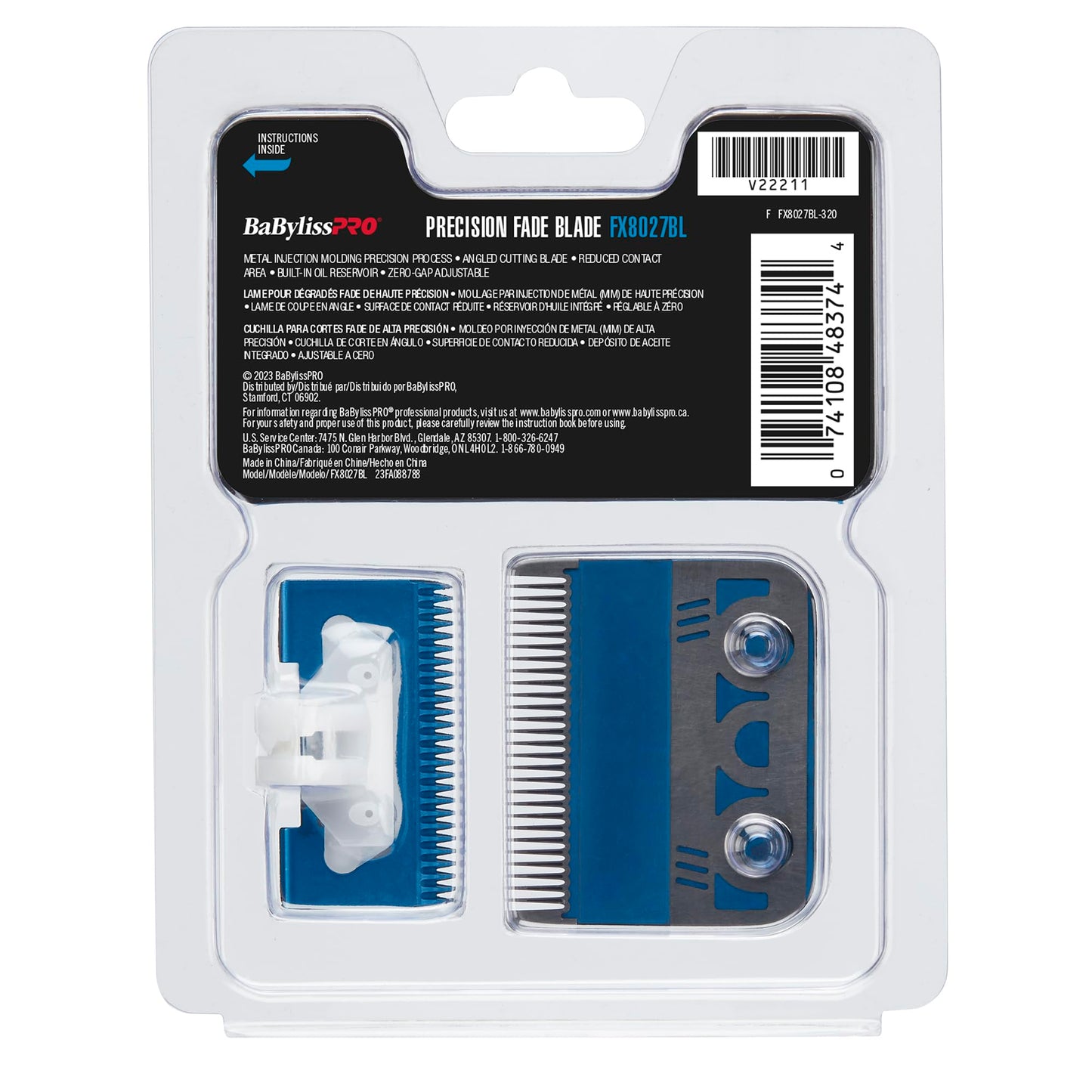 BaBylissPRO Barberology Blue Titanium Precision Replacement Fade Blade MIM Process, 27 Tooth Metal Injection Molded Fade Clipper Blade