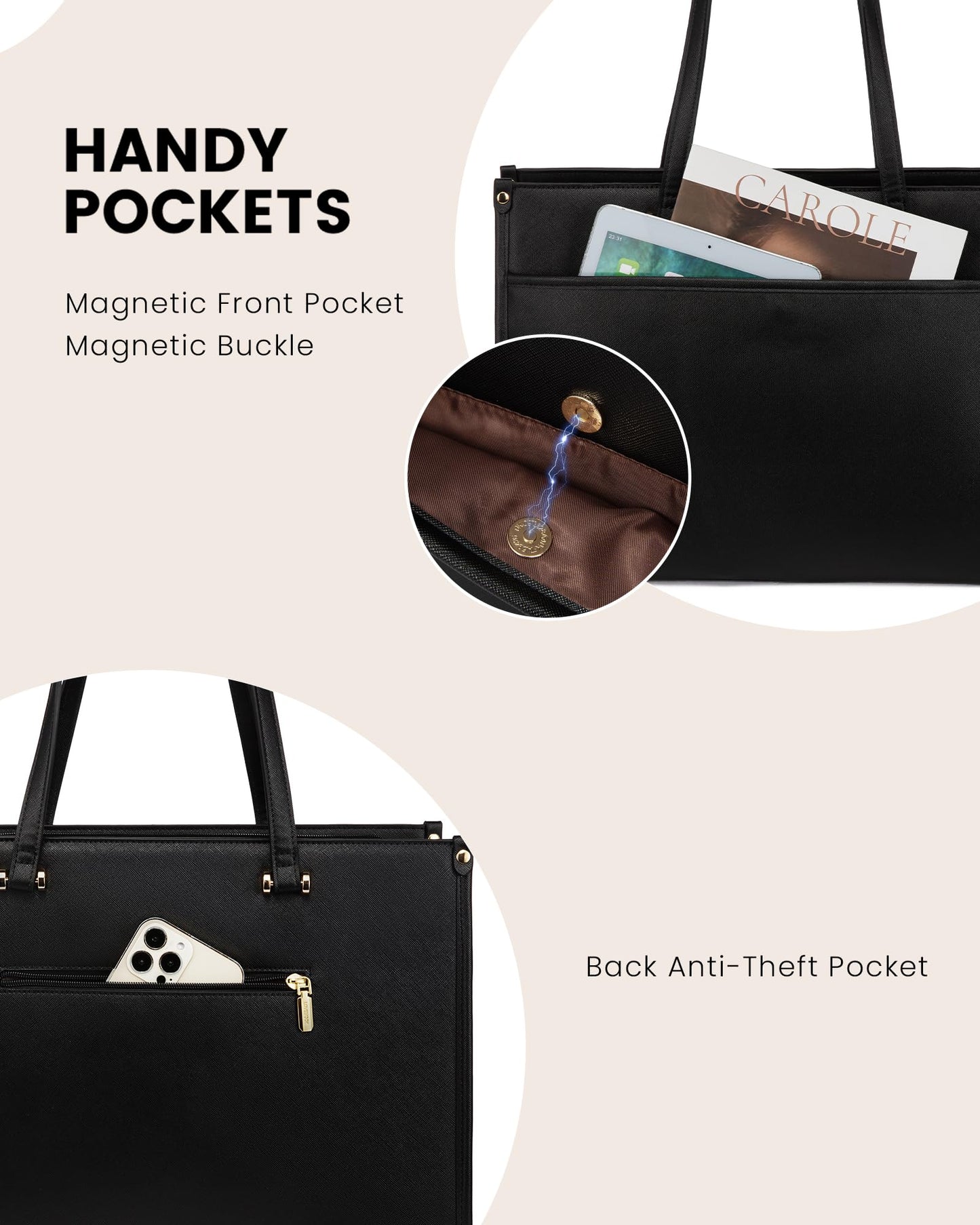 LOVEVOOK Laptop Tote Bag for Women, 15.6 inch 2-in-1 Professional Work Bag Business Briefcase with Clutch Purse, Waterproof Leather Computer Handbag for Teacher Office Travel