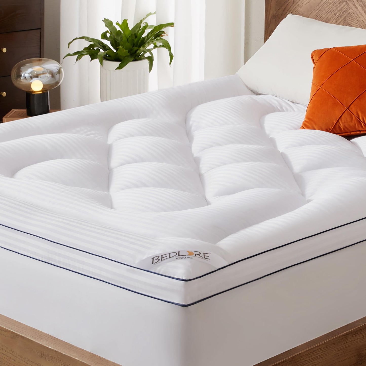 BEDLORE King Mattress Topper, Thick Pillow Top Pad for Back Pain Relief, Soft Comfortable Mattress Cover with Deep Pockets 6-18 Inch