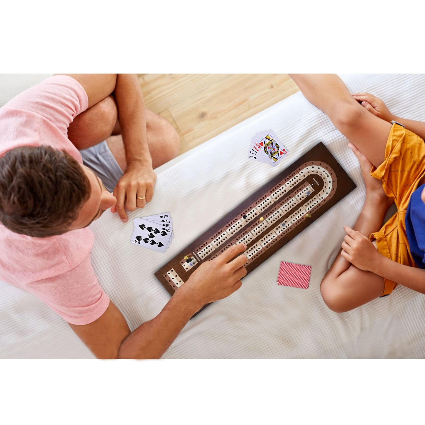 AMEROUS Wooden Cribbage Board Game Set with Magnetic Lock - Metal Pegs - 2 Playing Cards - Continuous 3 Track Board - Larger Storage Area - Instructions, Travel Portable Cribbage Game Sets for Family