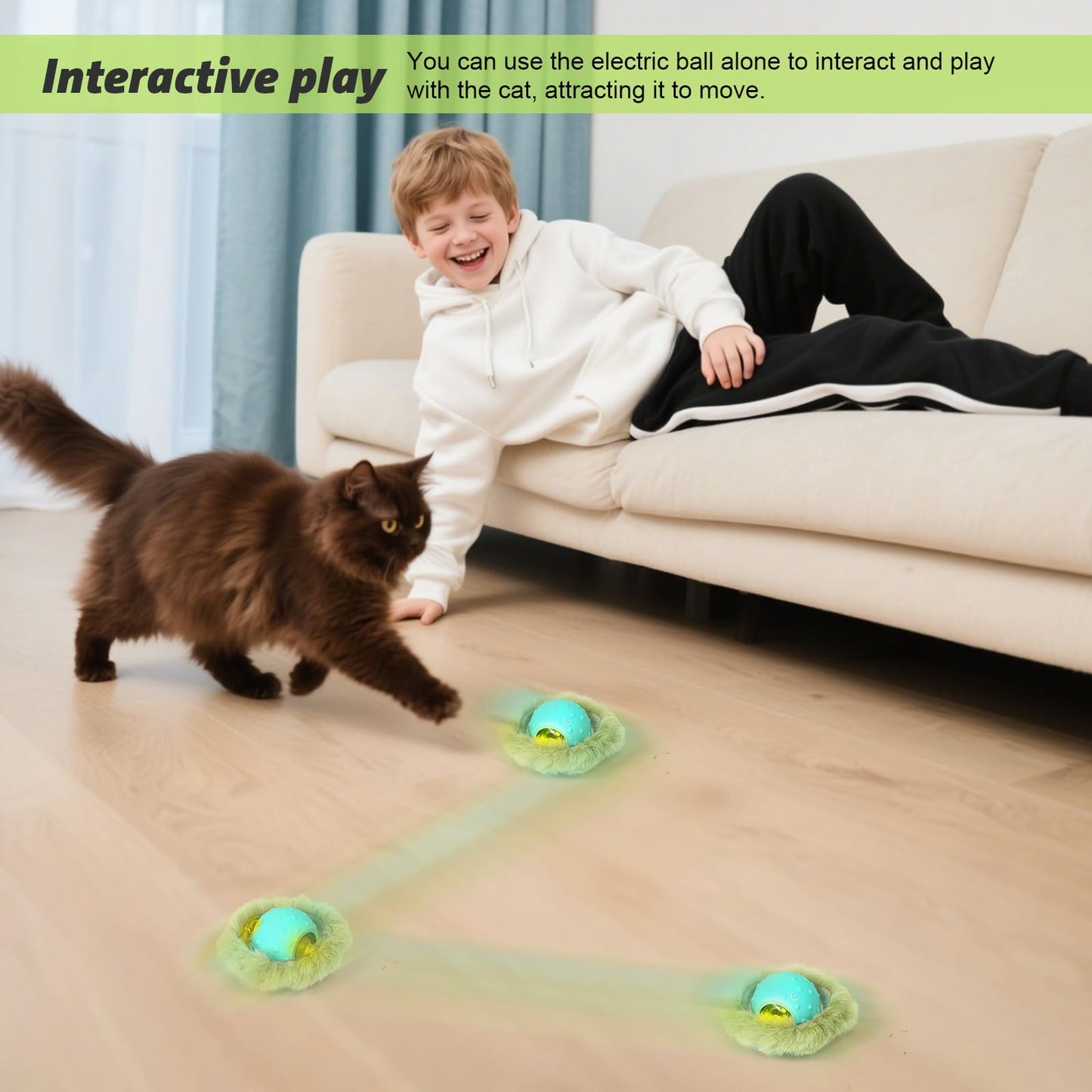FUGODIWI Interactive Cat Toy for Indoor Cats - Automatic Rolling Cat Ball with Motion Activated Chirping & Light,Hide and Seek Mouse Game,Stimulates Hunting Instincts,Fun Kitten Enrichment Toy