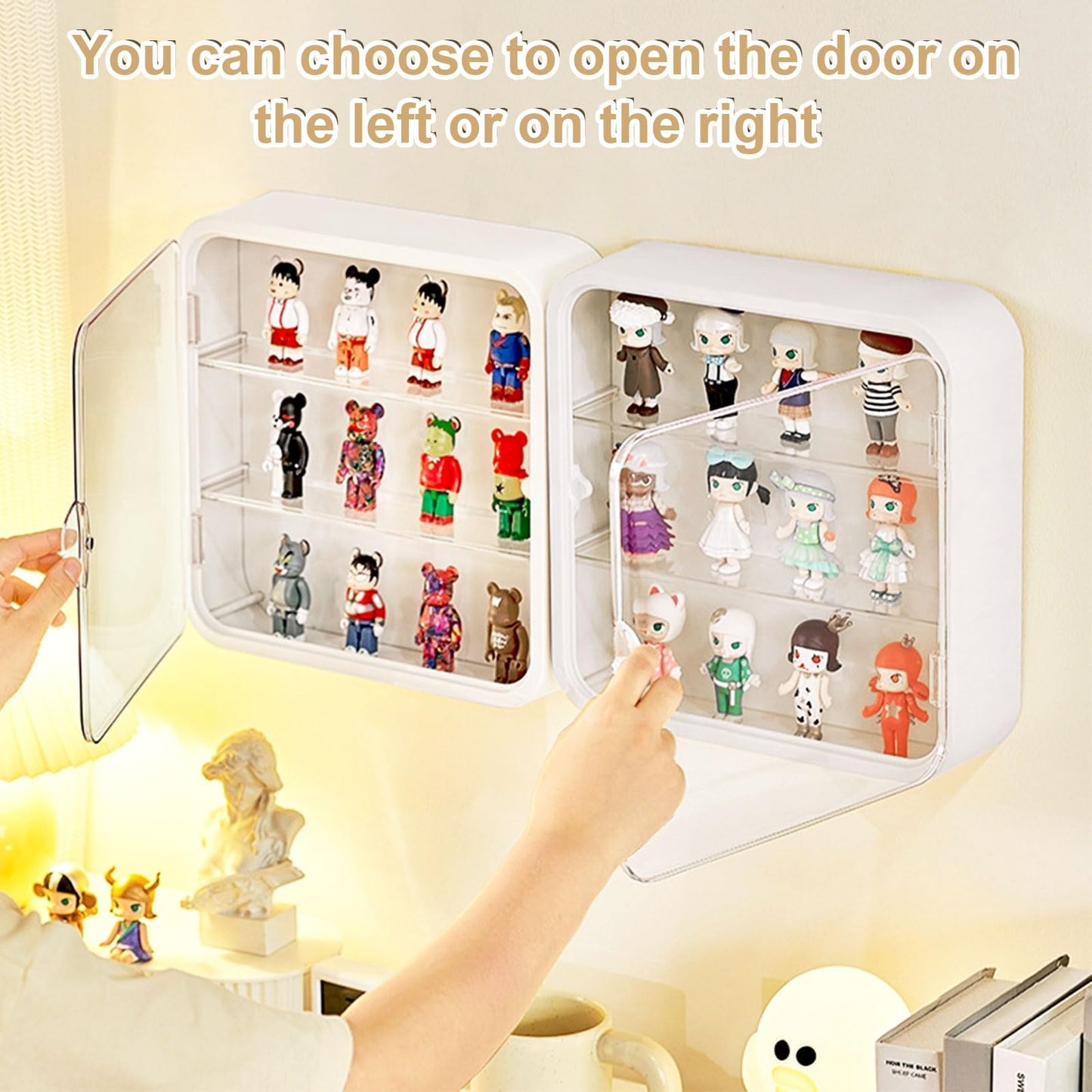 Clear Display Case for Figures, Collectibles Display Box with Shelves, 12 Inch Wall Mounted or Desktop Plastic Organizer, Miniature Acrylic Display Storage Case for Rock Stone Mini Figure, White