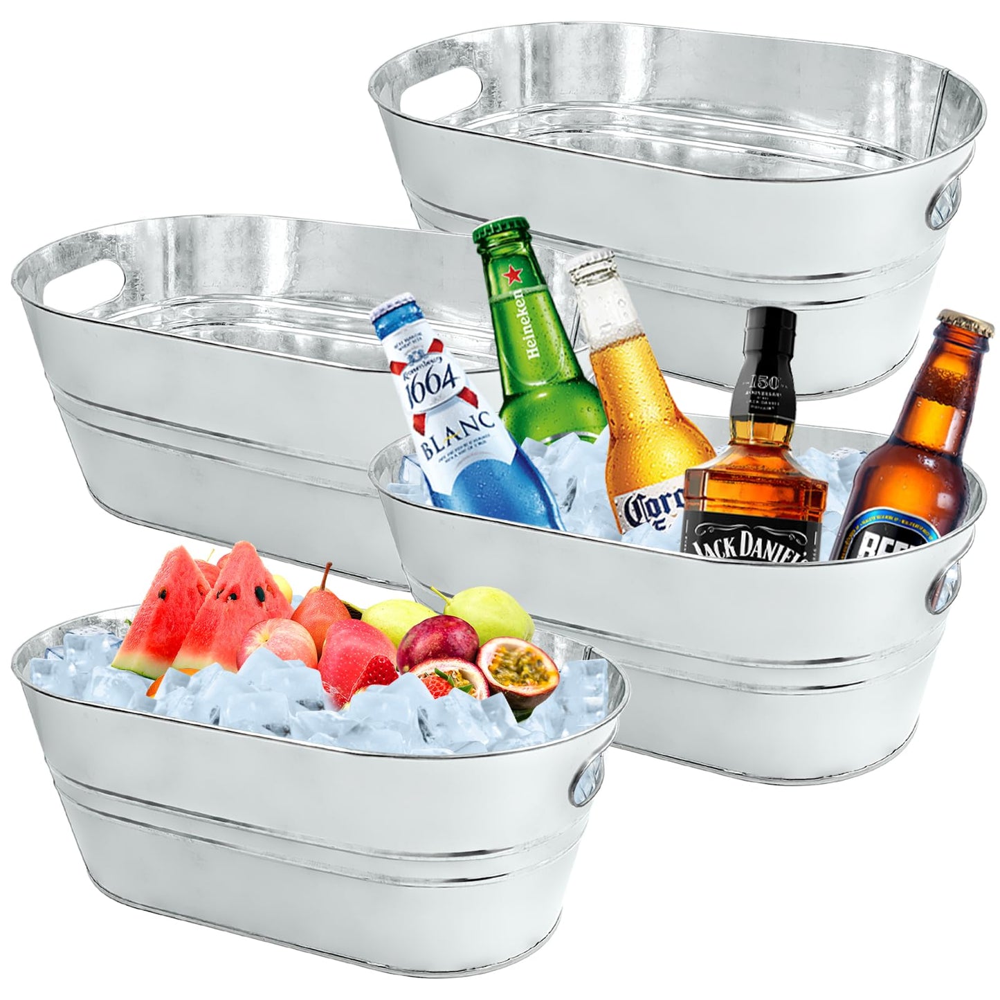 4Pcs 3 Gallon Galvanized Bucket Ice Bucket Large Metal Drink Buckets for Parties Beer Beverage Tub with Scoops for Champagne Cocktails Wine Cooling for Mimosa Bar Supplies