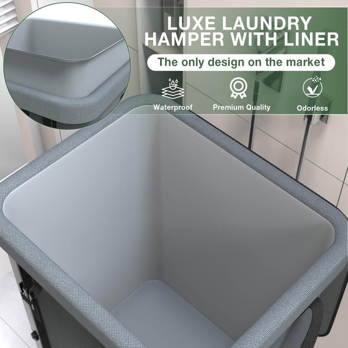 40 Gal(150L) High Grade Large Laundry Basket with Wheels, Rolling Laundry Hamper, Laundry Cart with Metal Frame and Removable Bag Design, Suitable for Laundry Room, Bedroom (Grey, 150L)