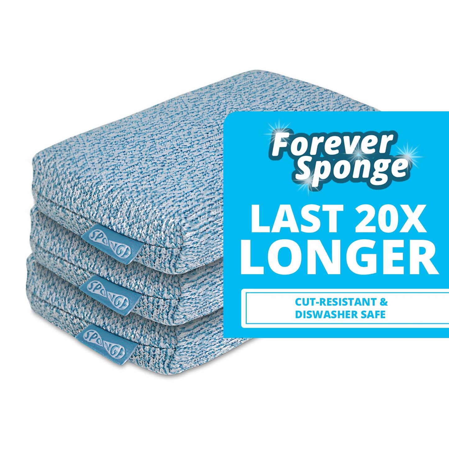 Grill Rescue Heavy Duty Kitchen Sponge - Lasts 20x Longer, Scratch-Free, Safe for Non-Stick Cookware - Cut Resistant, Versatile Household, Bathroom & Outdoor Cleaning Supplies (3, Blue)
