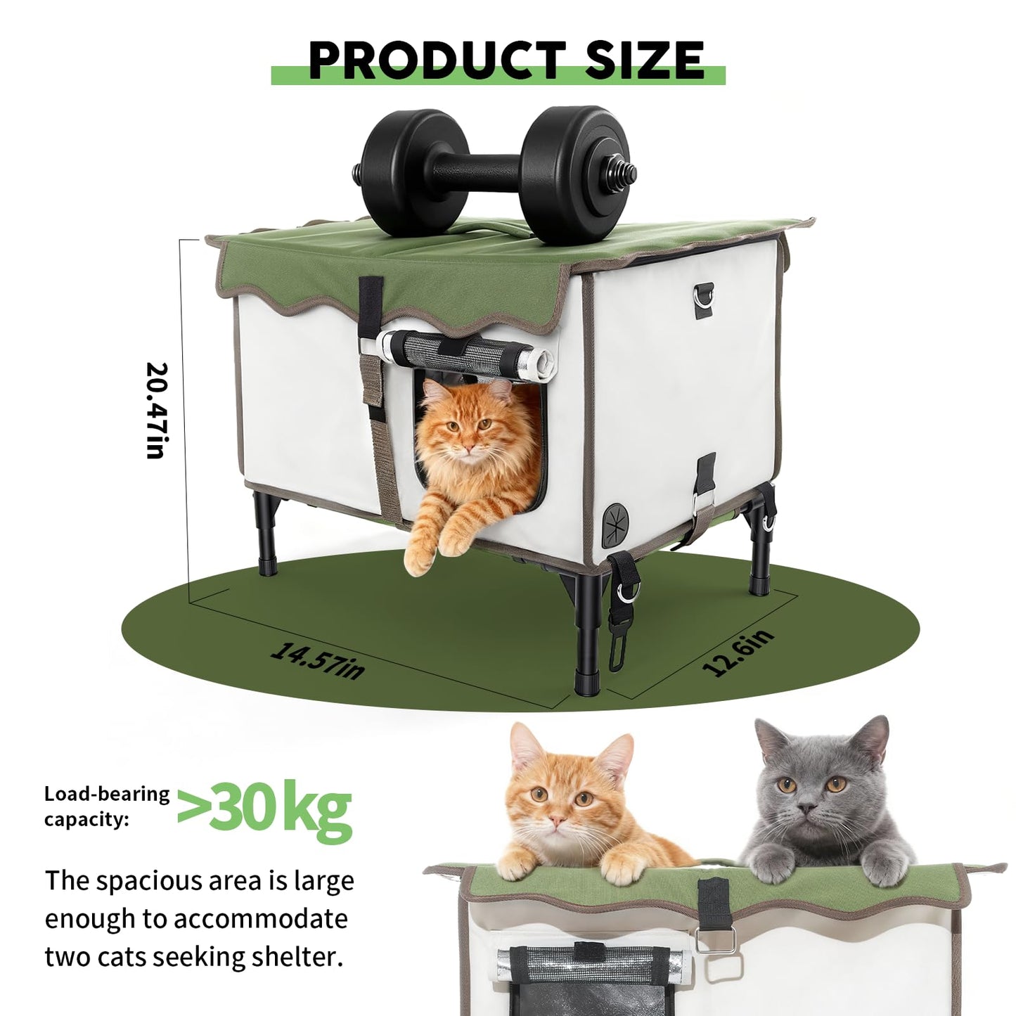 BNZ Indestructible Heated Cat House for Outside Winter, Weatherproof, Safe Escape Door, Insulated Outdoor Cat Shelter with Heater for Feral Barn Cat Kitty(21''x15''x13'')