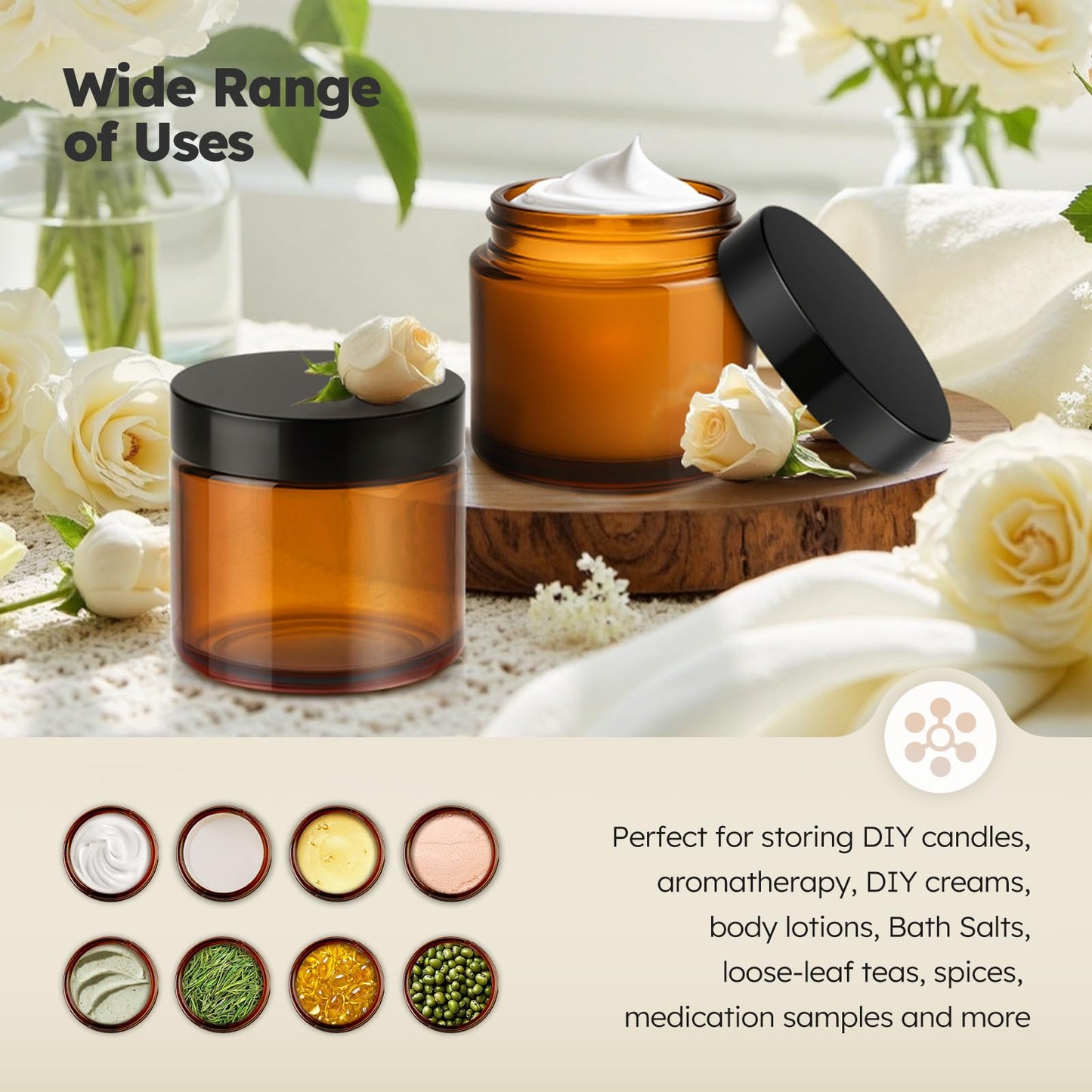 Bumobum 36 Pack 2 oz Small Glass Jars with Lids, Amber Small Jars with Inner Liners, 60ml Lotion Container for Sample, Cream, Lotion, Honey, Powder, Jelly | Home & Beauty