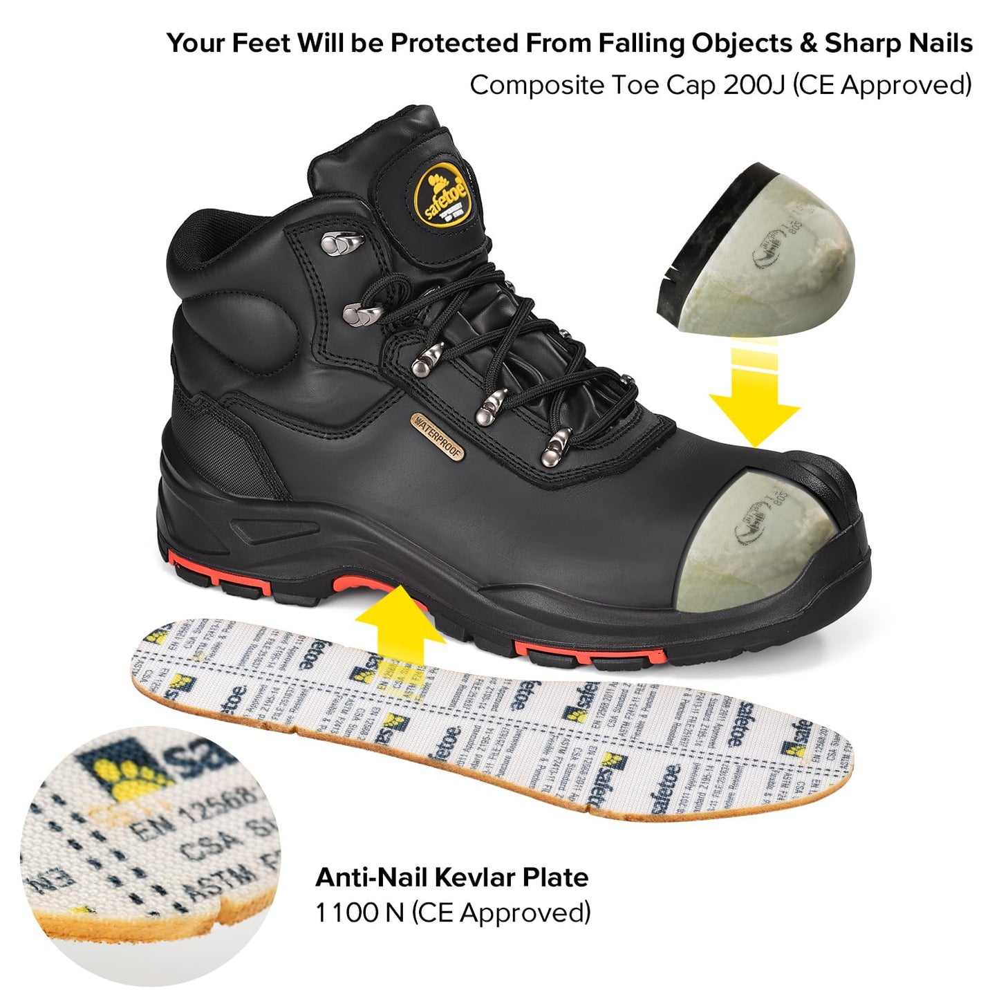 SAFETOE Safety Boots for Men Composite Toe Work Boots Lightweight Cow Leather Puncture Proof Slip On Work Boots Wide Fit(Size 13)