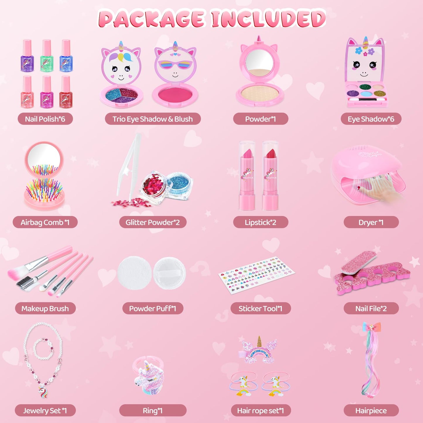 Kids Nail Polish Set for Girls,Kids Makeup Kit for Girls Non-Toxic Quick Drying,Christmas Birthday Gifts,Unicorn Gift for Girl,Princess Dress Up Toy Age 3+(Unicorn Pink)