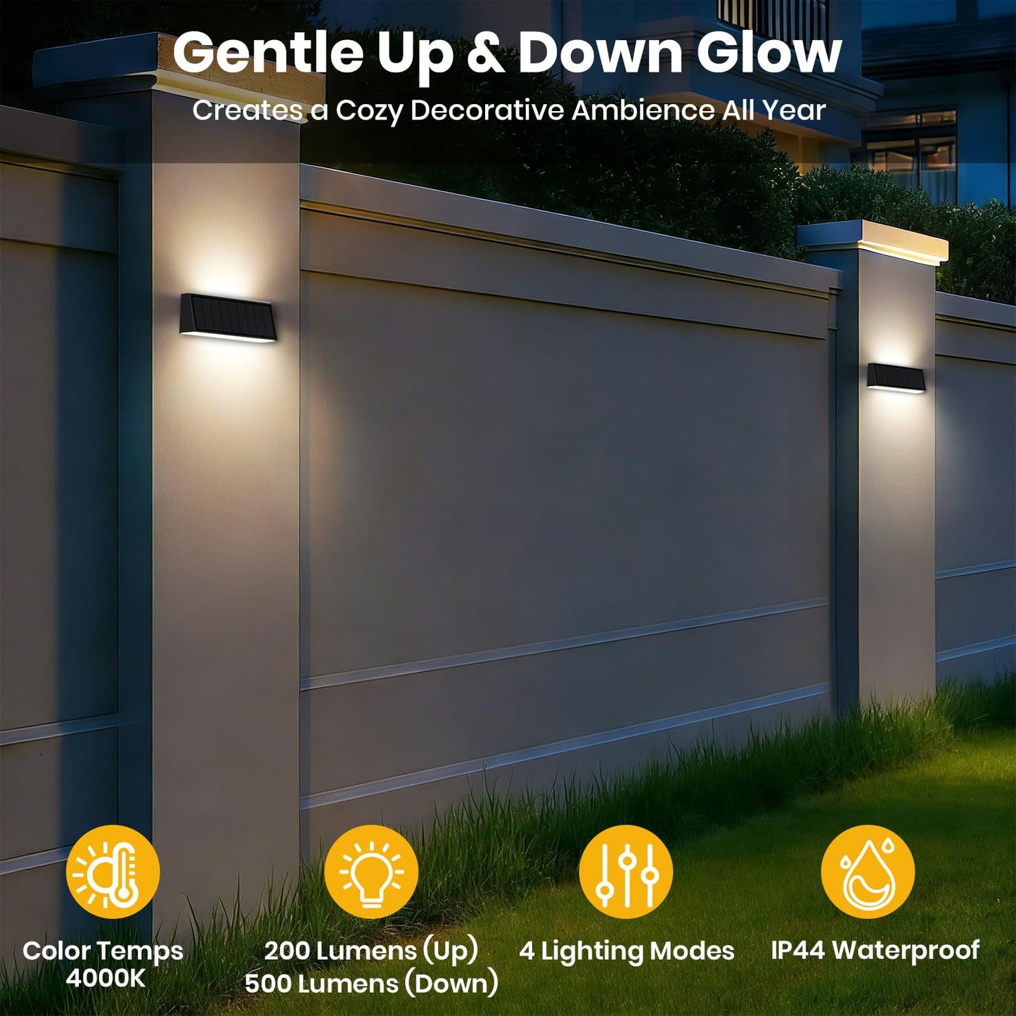 SOTTLOT Solar Lights, 700LM Up and Down Solar Outdoor Light Dimmable, 4000K Anti-Glare Solars Wall Lights Outdoor Waterproof for Fence Patio Yard Garage Garden Porch