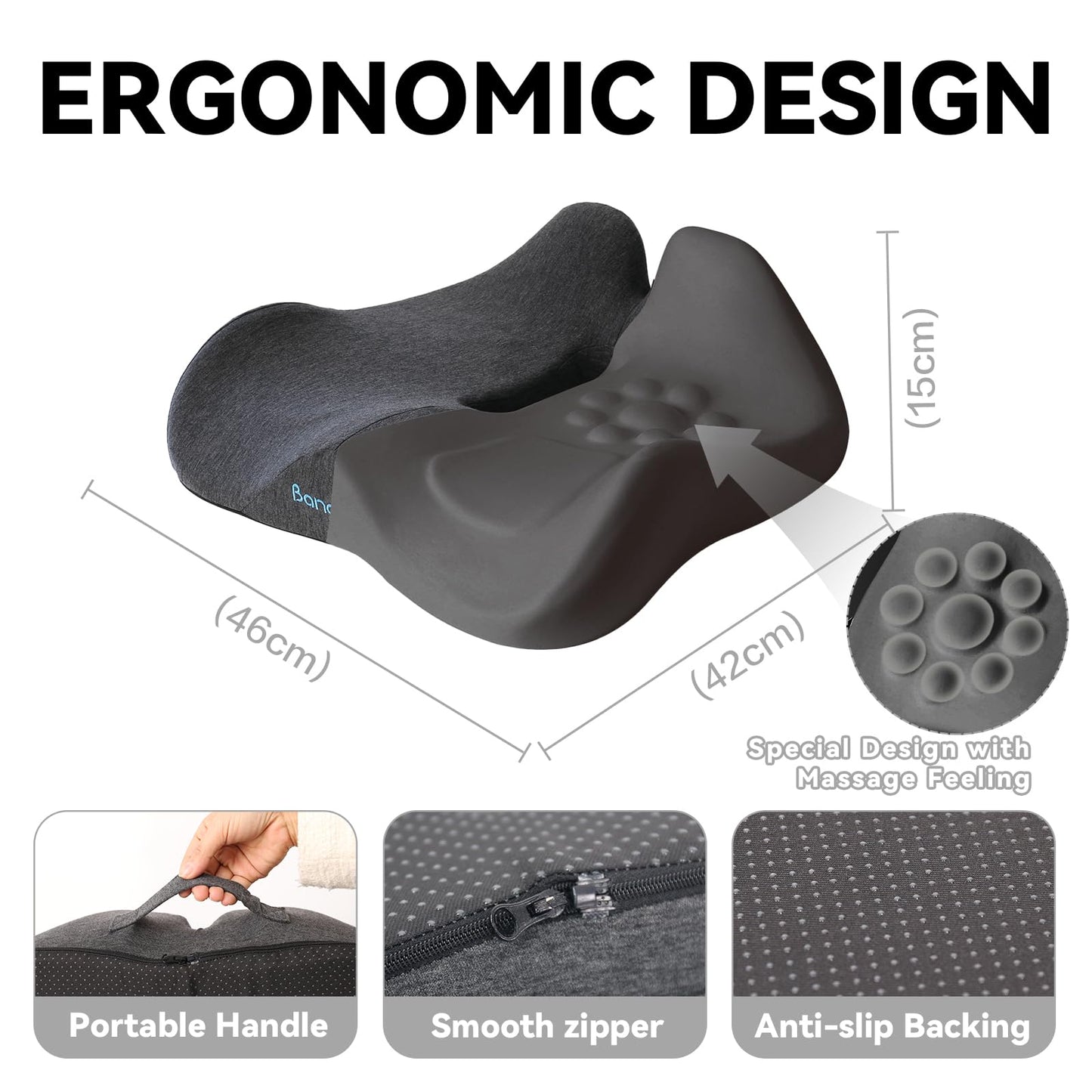 18x16 Inch Black Memory Foam Seat Cushion for Office Chair, Car Seat, Airplane, Bleacher - Sciatica & Hip & Coccyx Pain Relief Desk Chairs Cushions for Long Sitting Peoples
