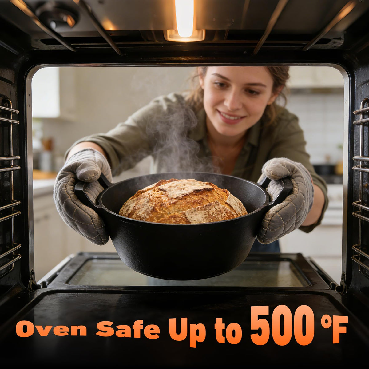 onlyfire Cast Iron Dutch Oven Pot with Dual Handles Heavy Duty Round Casserole for Gas Stoves & Open Flame Cooking