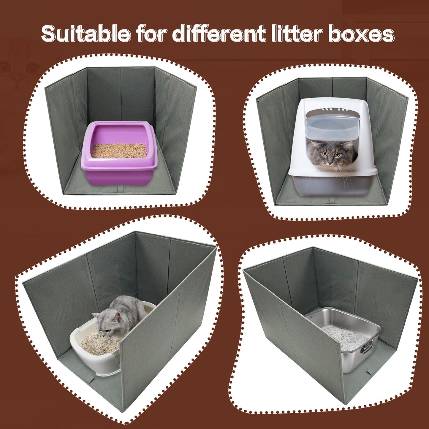 Bhyhok Cat Litter Box Enclosure Splash Guard Large Foldable Removable Mat, Tall for Litter Contained High Side Out Litter Box Keeping Litter Off Floor Easy Clean (26.4 * 21.3 * 16.5 inch)