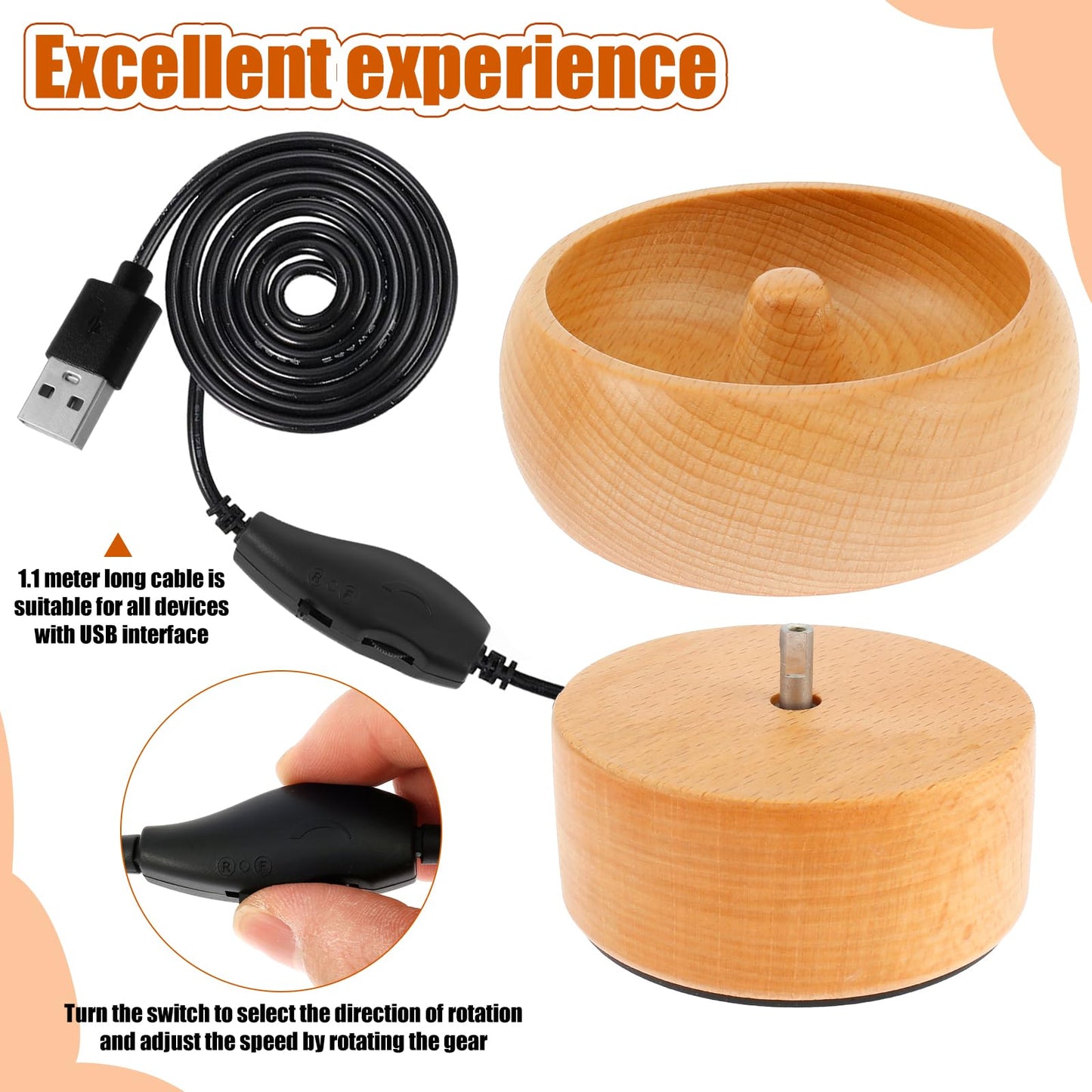 Electric Wooden Bead Spinner, Adjustable Speed and Direction Spin Bead Loader USB Powered Spin Beading Bowl Kit with 2 Beading Needles 2000 Beads for Bracelets Jewelry Making