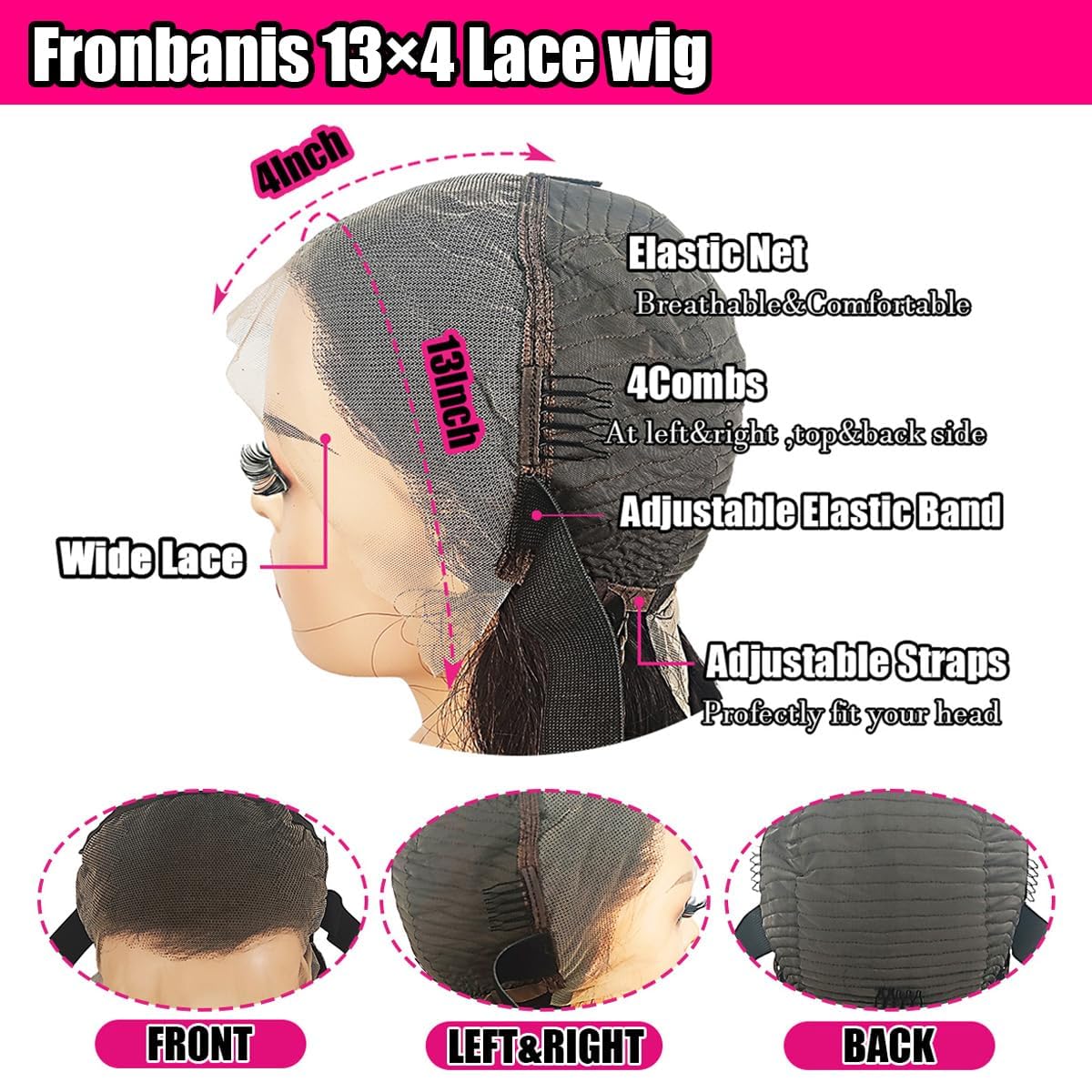 Fronbanis Body Wave Lace Front Wigs Human Hair Wigs for Women 13x4 180% Density HD Lace Frontal Wig Pre Plucked with Baby Hair Perruque Femme Humain Naturel 20 Inches Natural Black