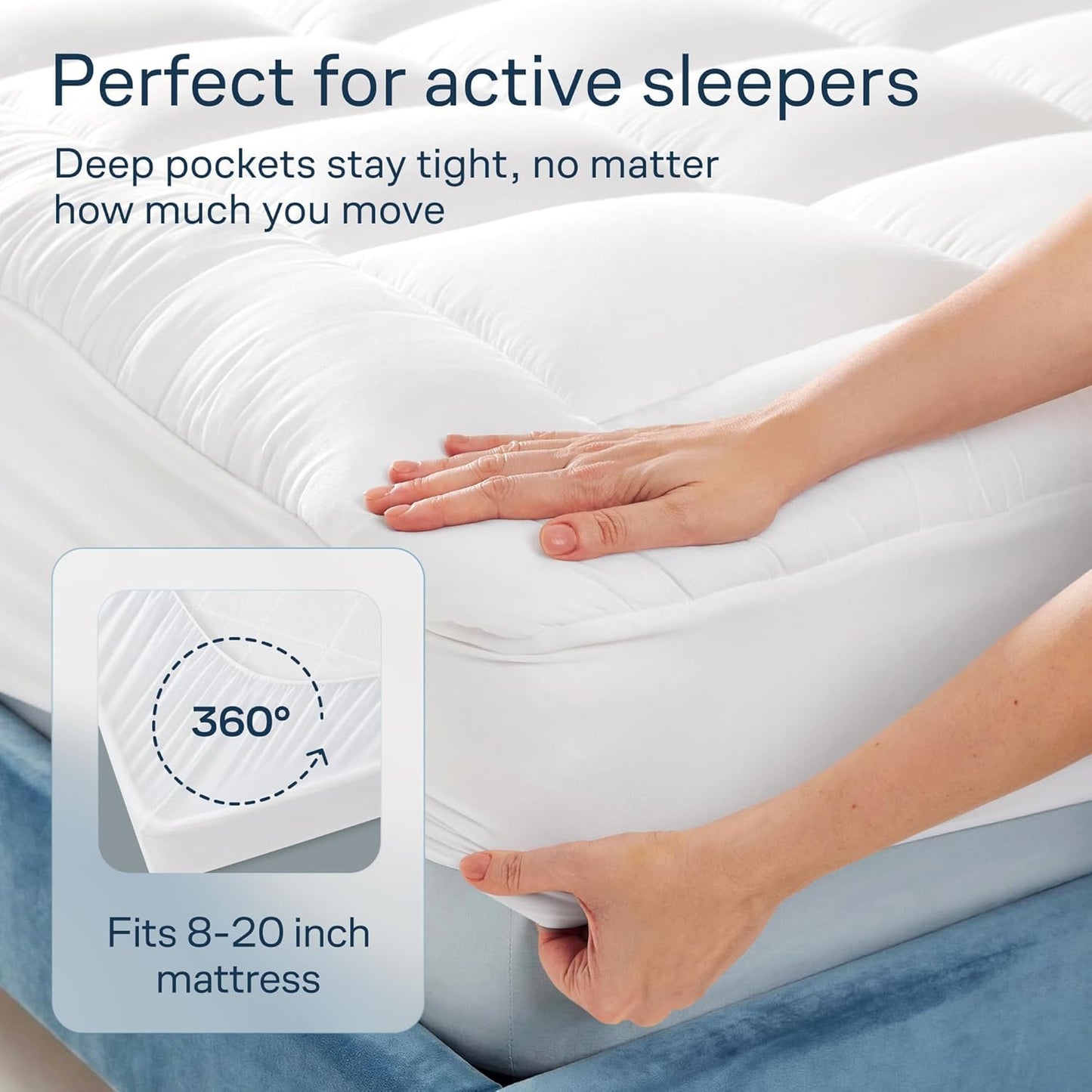 Cloud-Like Full Size Mattress Topper - 100% Cotton Top Mattress Pad for Back Pain Relief - Breathable & Naturally Cooling for Hot Sleepers, White