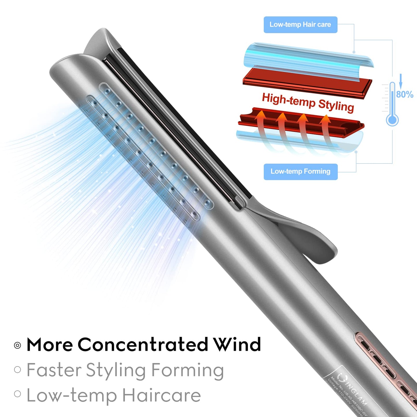 Bouncy Hair Cool Airflow Styler Hair Straightener Iron with Breeze Fan & Anti Scald Felt Fabric, IG INGLAM 2 in 1 Professional Straight and Curl Hair Tools 2022 Version Perfect Nice Gift
